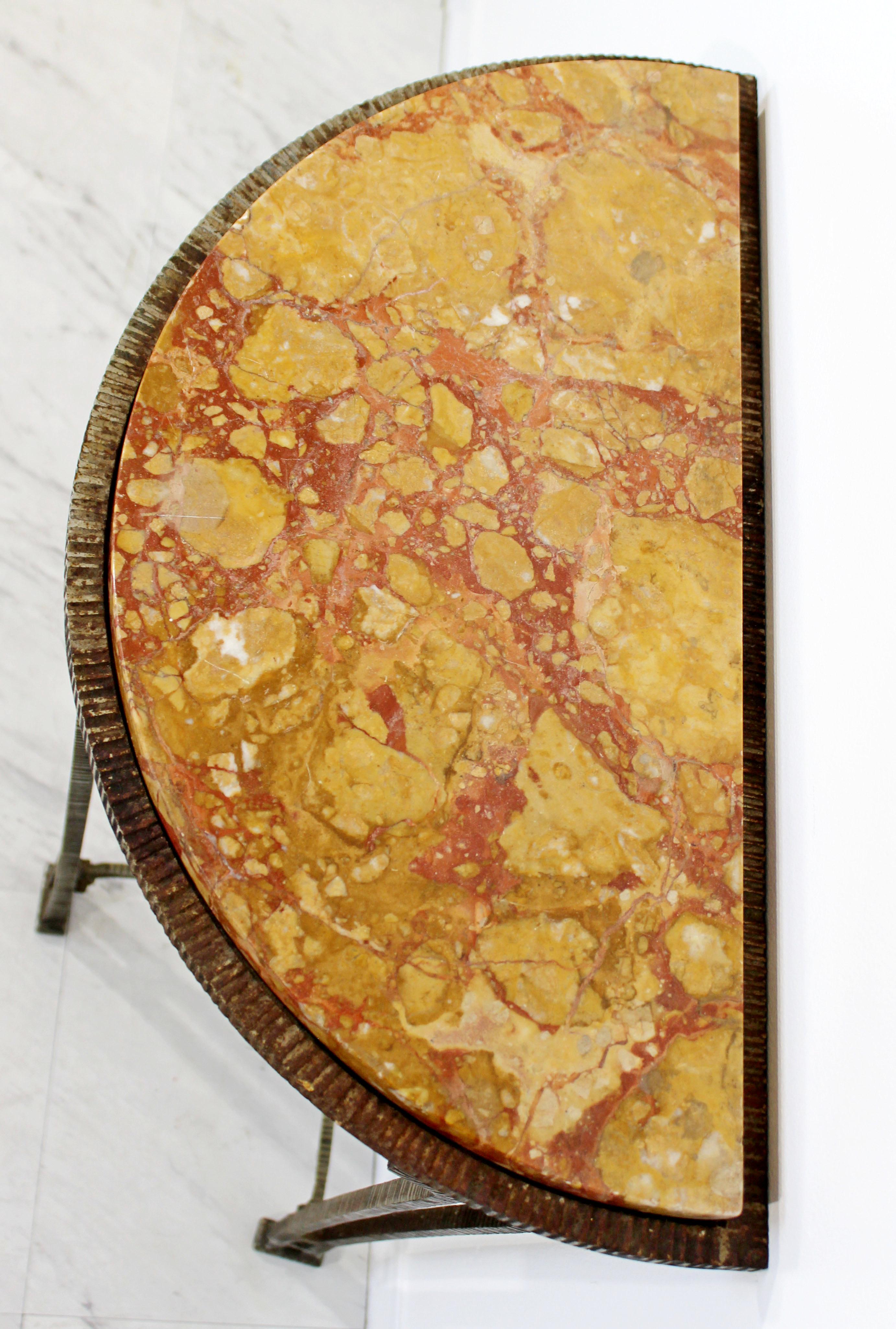 Art Deco Oscar Bach Style Verona Marble on Iron Demilune Hall Console Table 3