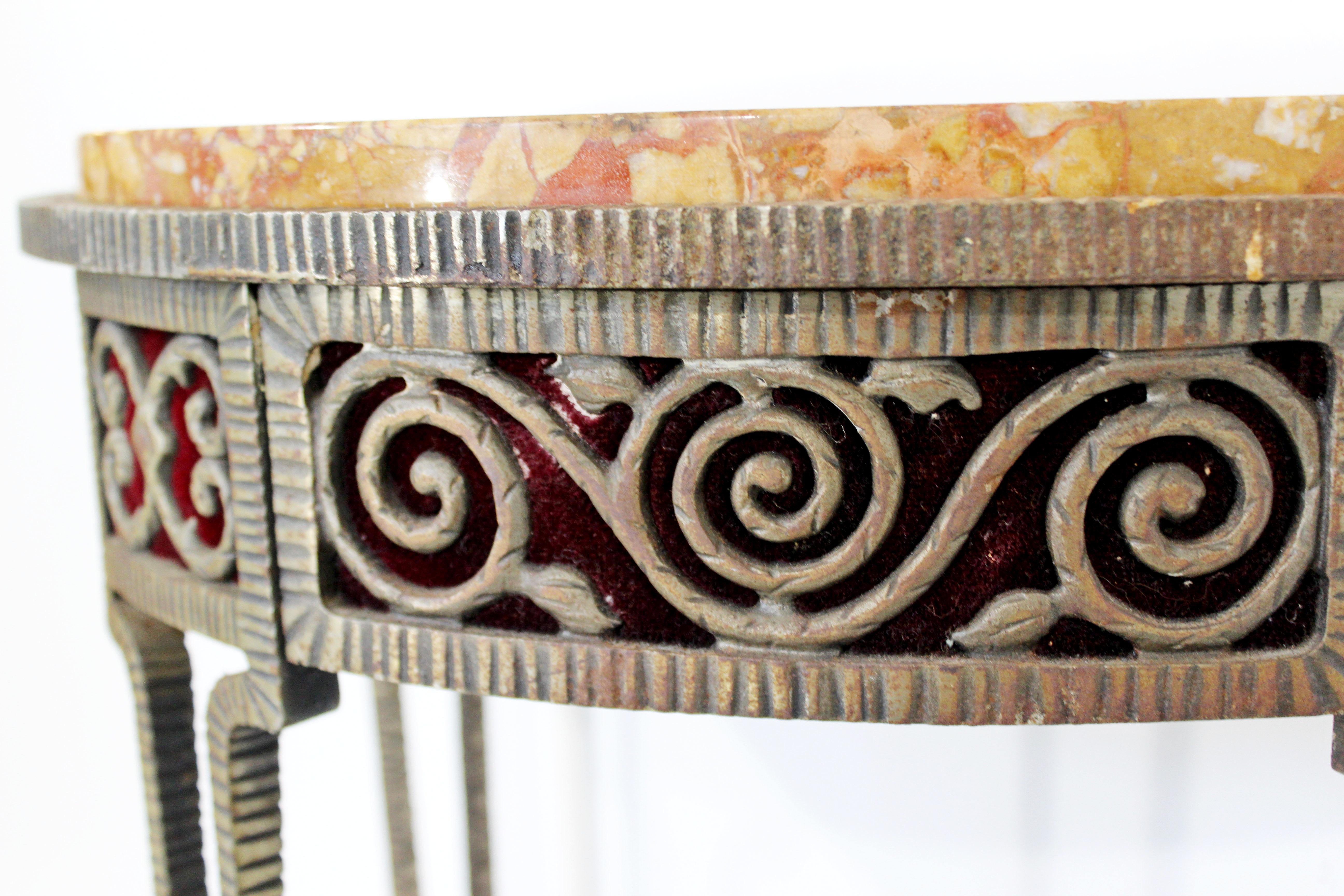 Art Deco Oscar Bach Style Verona Marble on Iron Demilune Hall Console Table 4