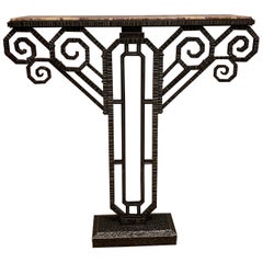 Art Deco Oscar Bach Style Wrought Iron and Marble Wall-Mounted Console