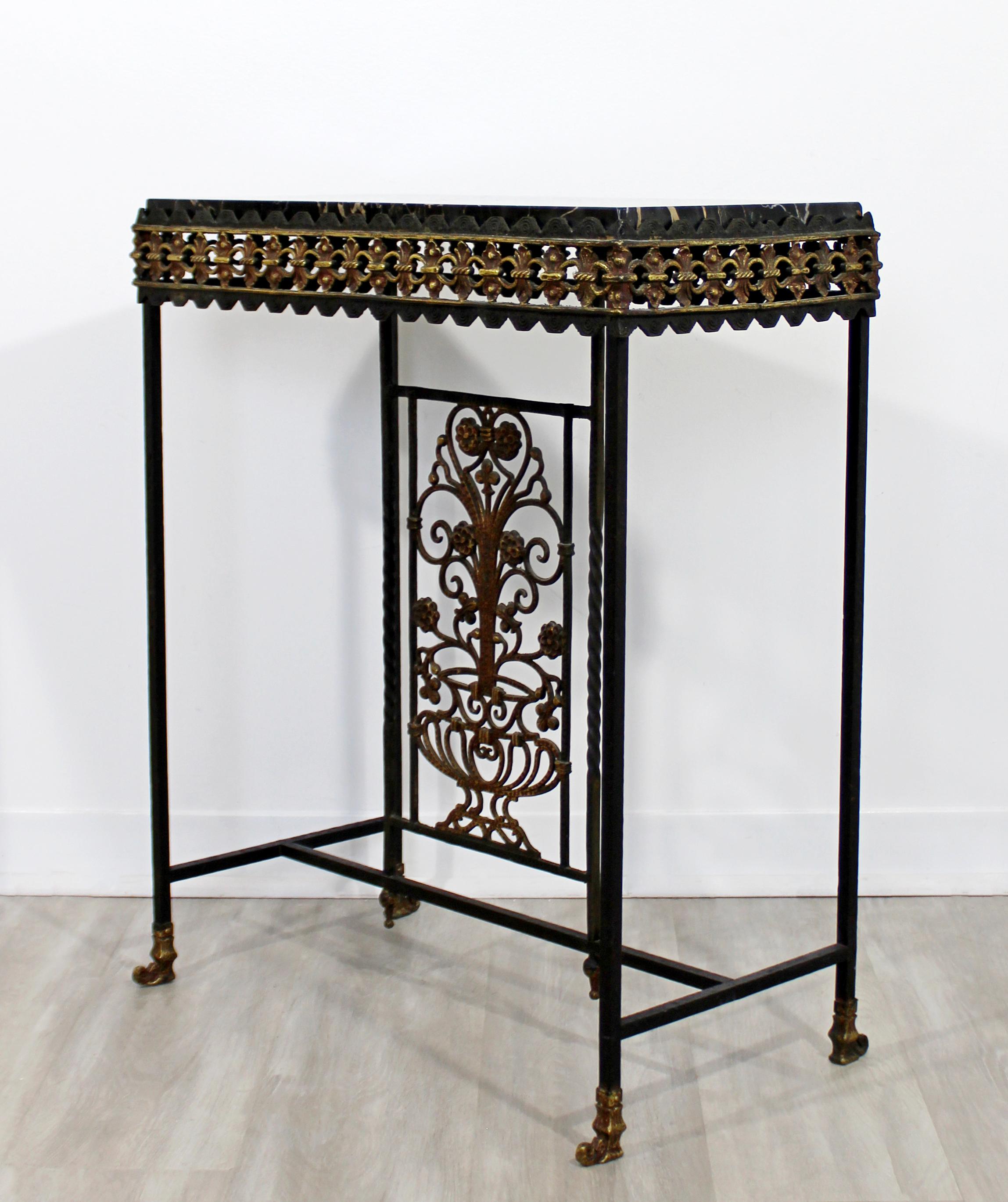Mid-20th Century Art Deco Oscar Bach Wrought Iron and Black Marble Console Table, 1930s