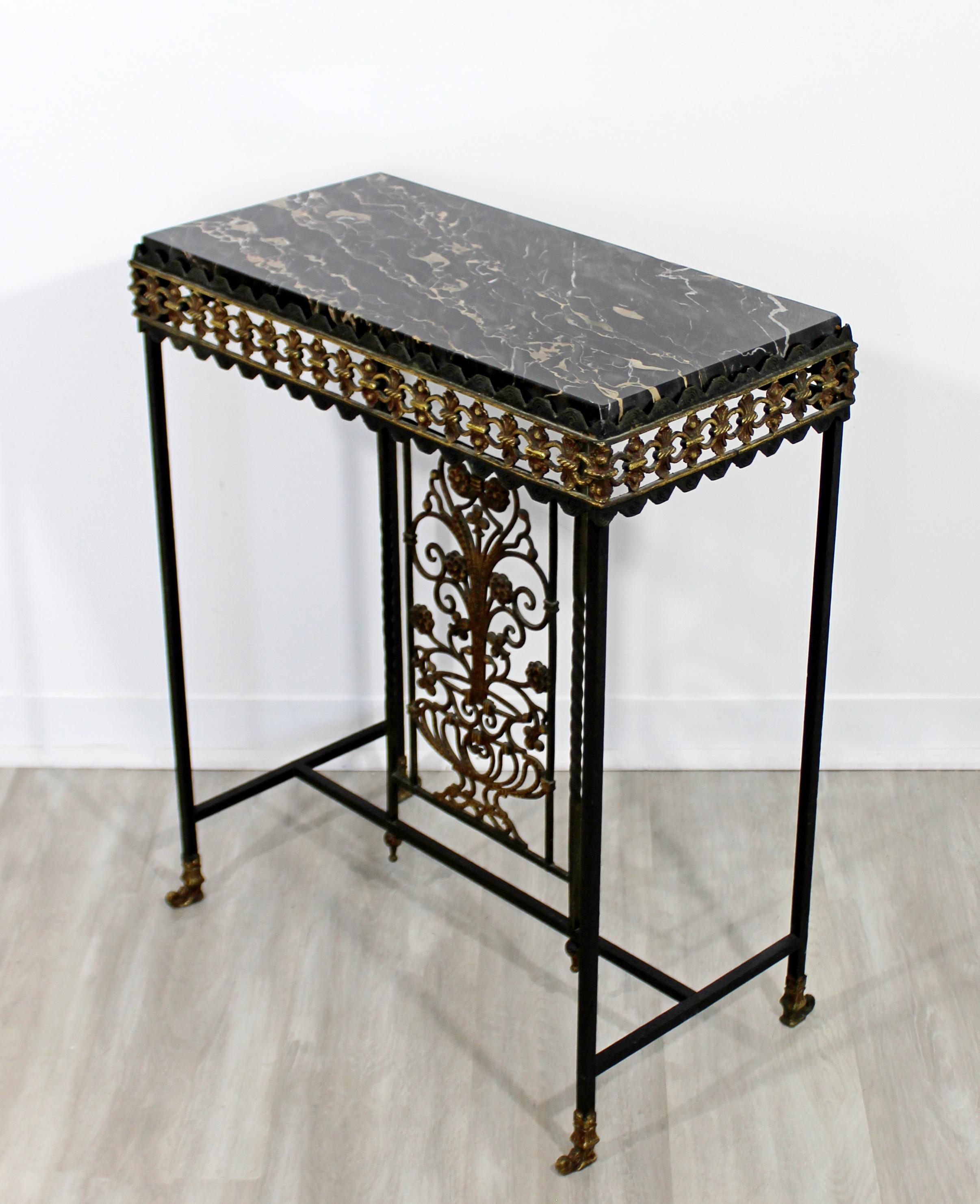 Art Deco Oscar Bach Wrought Iron and Black Marble Console Table, 1930s 1