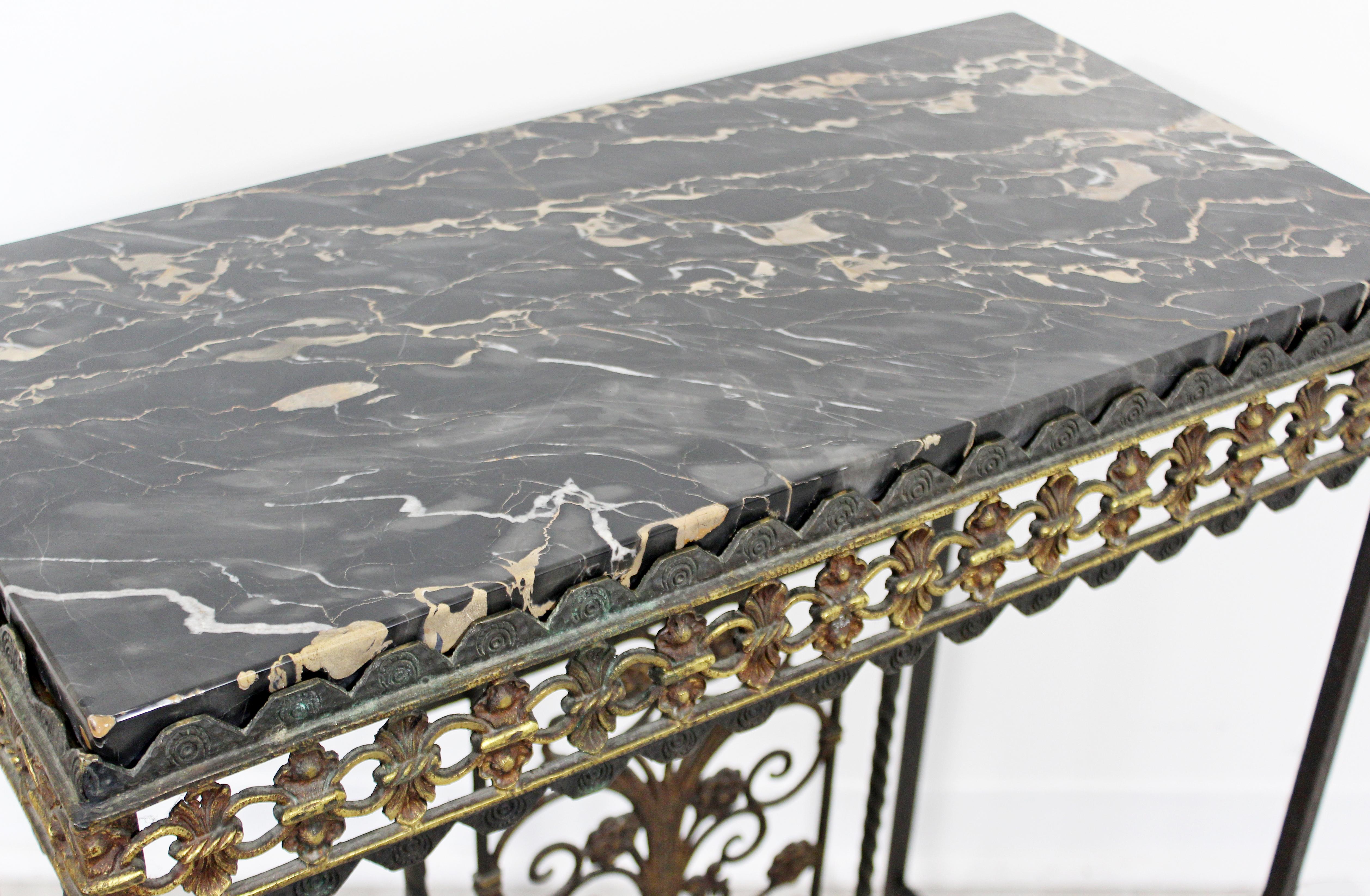 Art Deco Oscar Bach Wrought Iron and Black Marble Console Table, 1930s 4