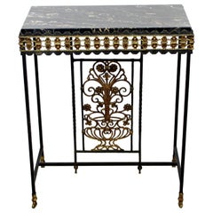 Art Deco Oscar Bach Wrought Iron and Black Marble Console Table, 1930s