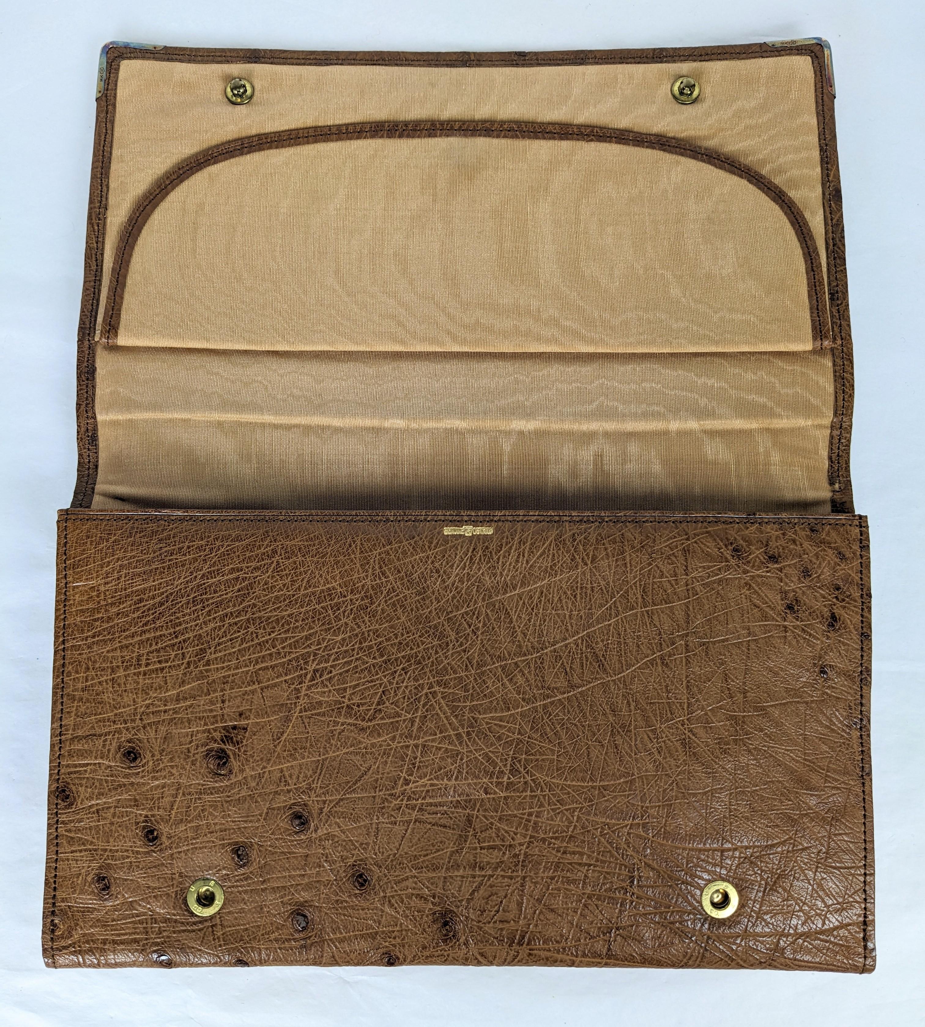 Women's or Men's Art Deco Ostrich Clutch with 14k Gold Accents For Sale