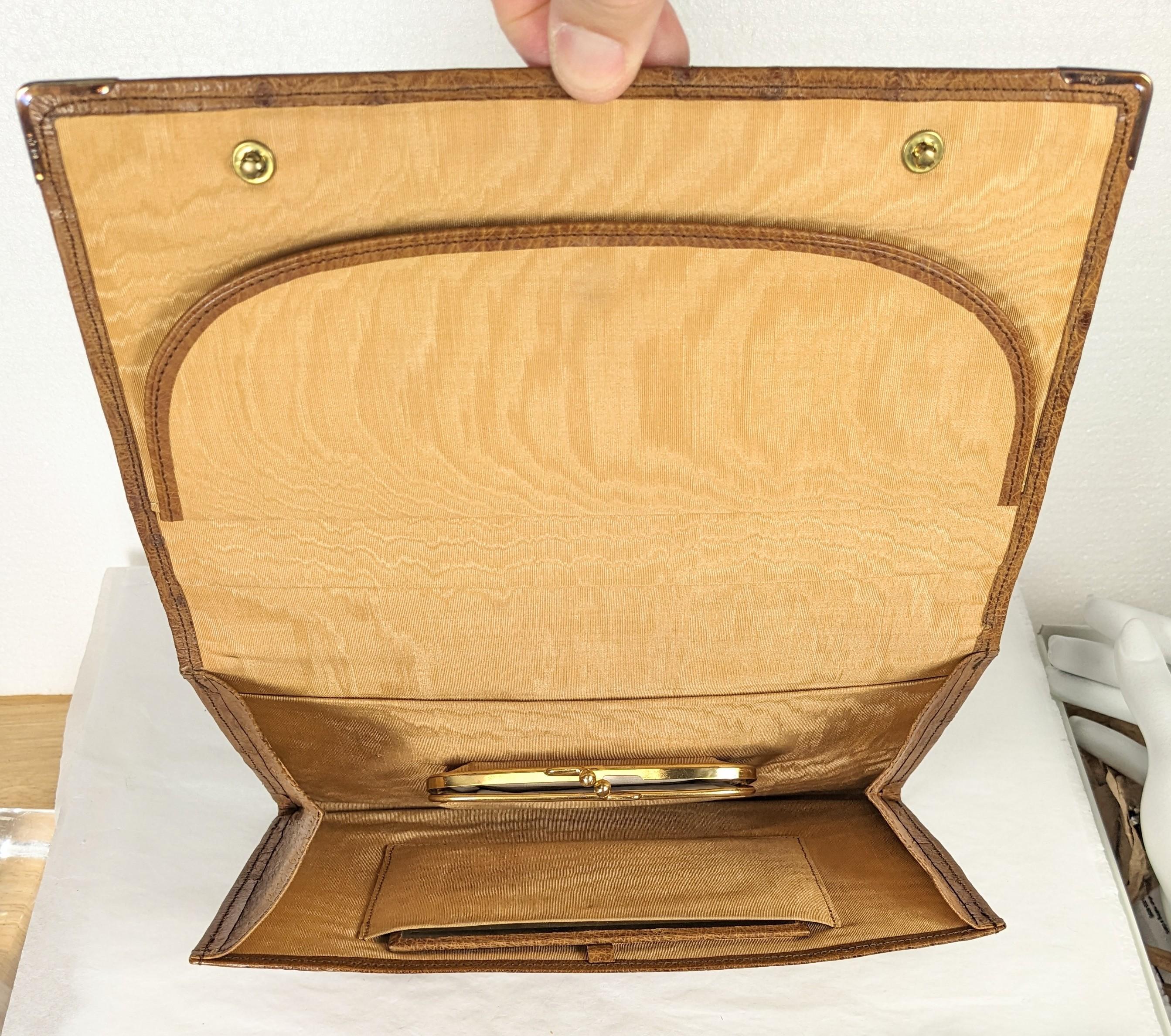 Art Deco Ostrich Clutch with 14k Gold Accents For Sale 1