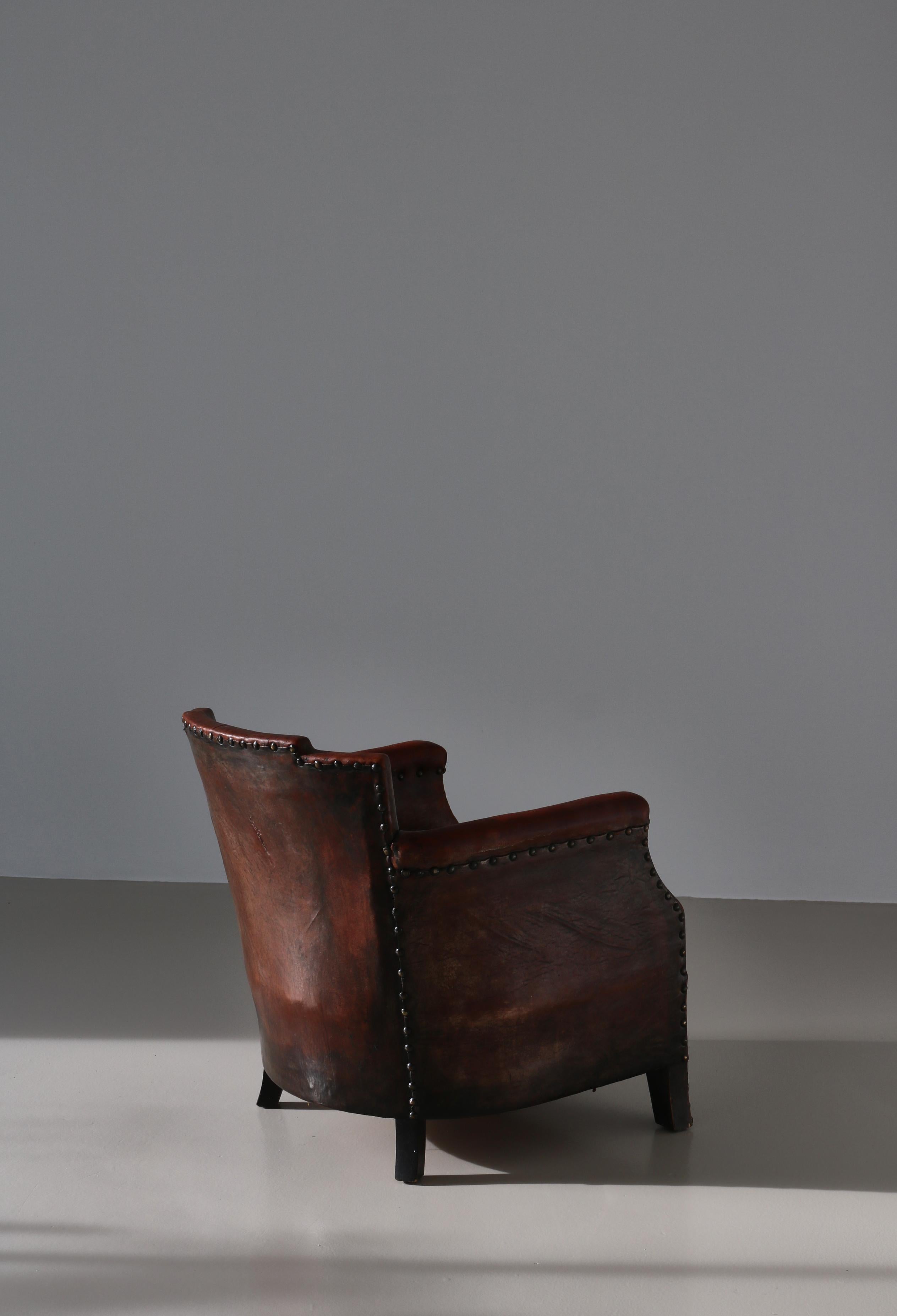 Art Deco Otto Schulz Lounge Chair Patinated Buffalo Leather, BOET, Sweden, 1930s 9