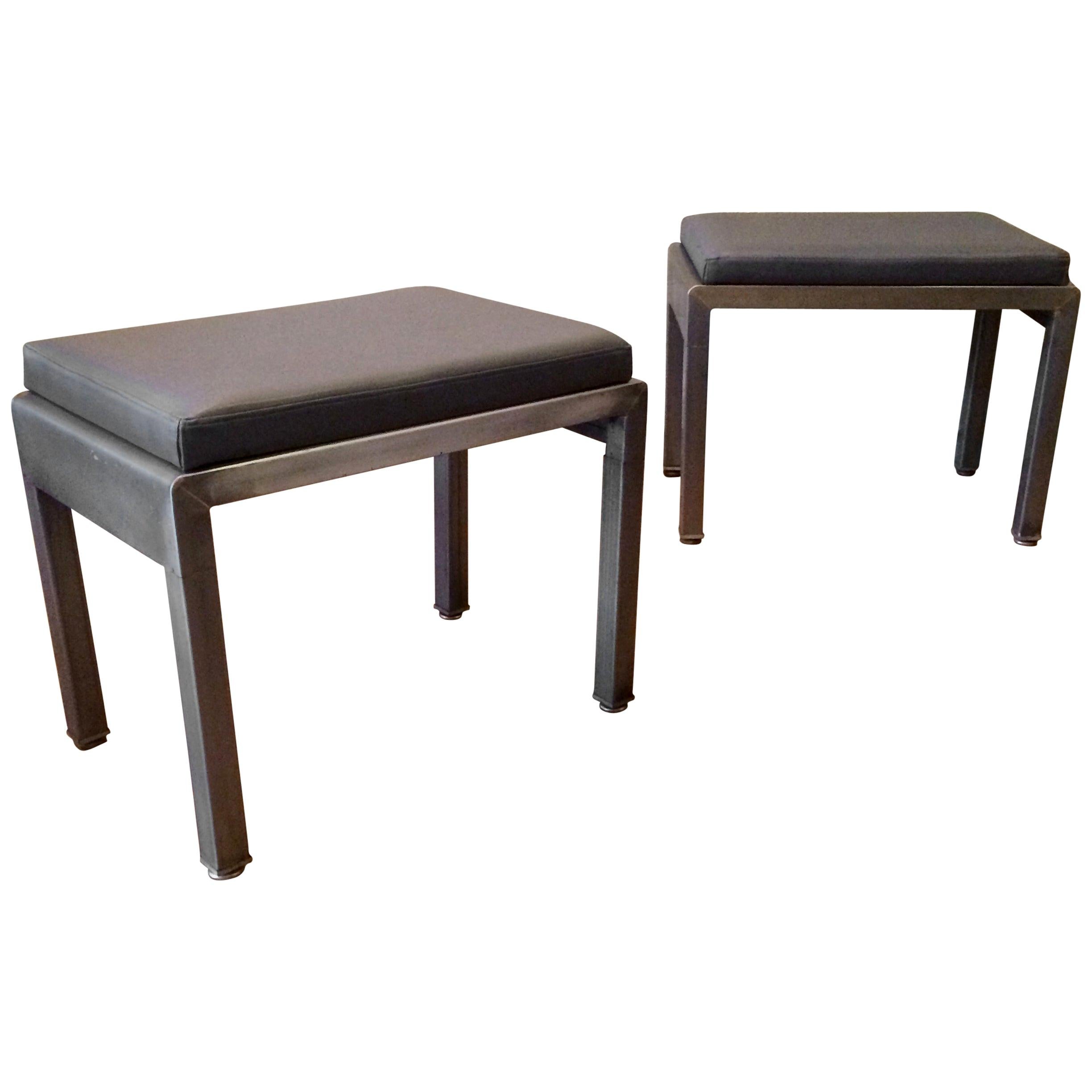 Machine-Age Brushed Steel Ottomans By Norman Bel Geddes For Simmons