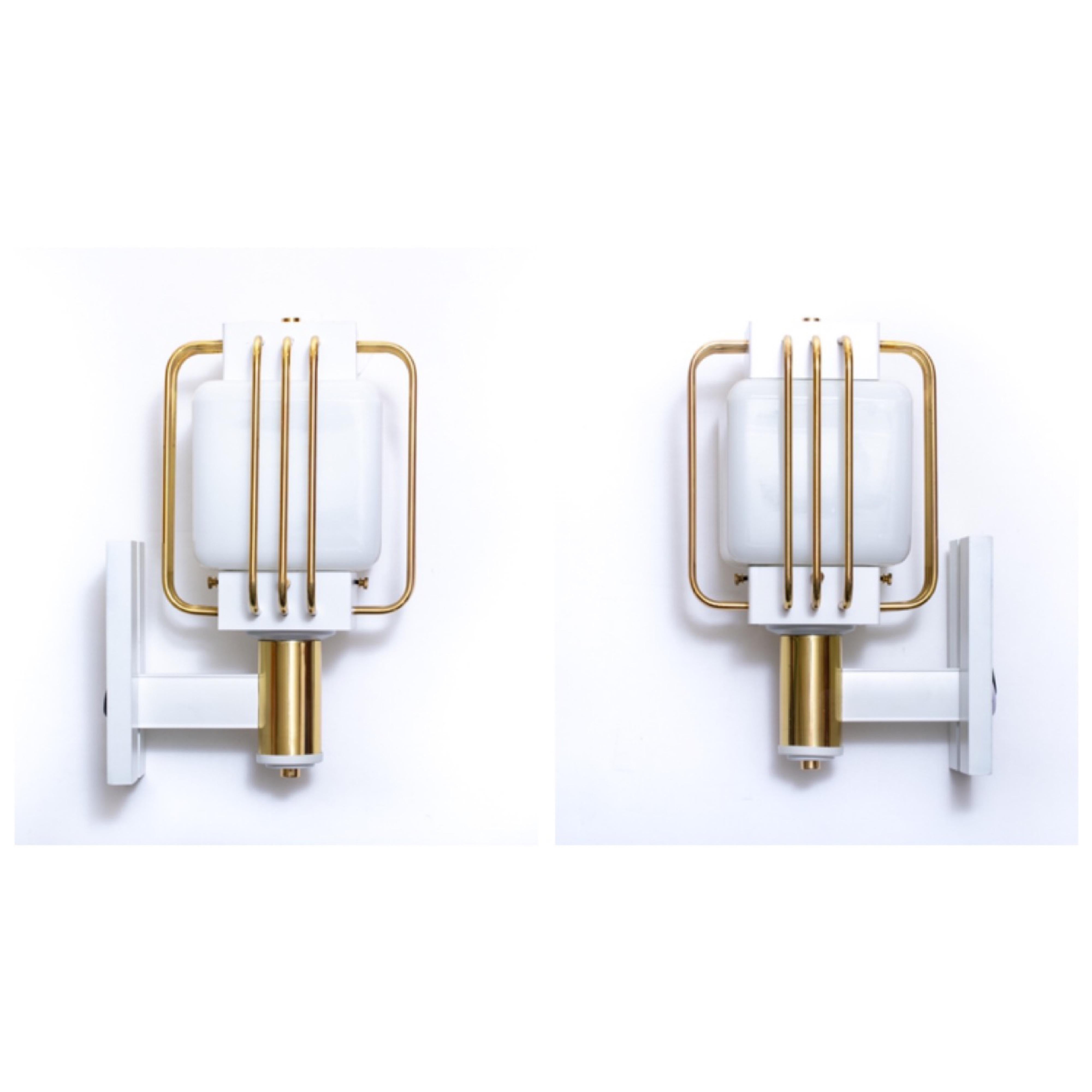 Mid-20th Century Art Deco Outdoor Pair of Sconces in Black Enamel and Brass