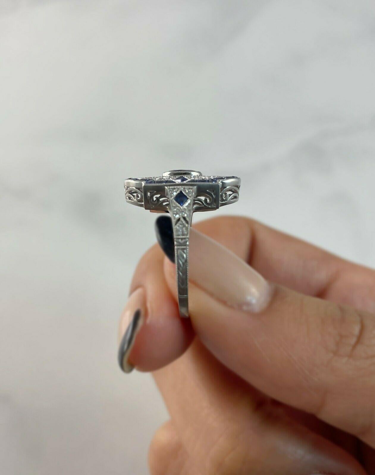  Bague de fiançailles en platine de style Art déco avec saphir ovale 0,57 carat et diamant 1,55 carat Pour femmes 