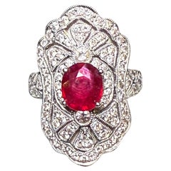 Art Deco Oval 14K White Gold Diamond And Ruby Ring