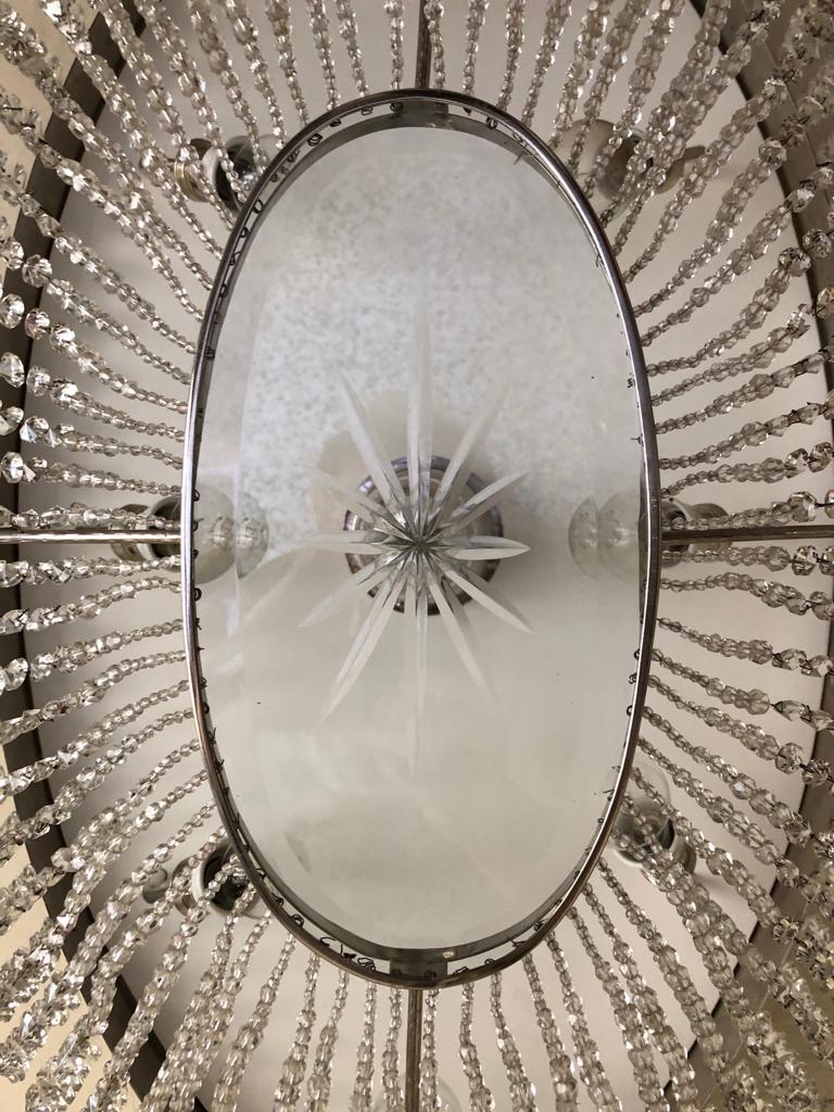 Early 20th Century Art Deco Oval Basket Cut Crystal Chandelier by Carl Hiess Vienna Flush Mount For Sale
