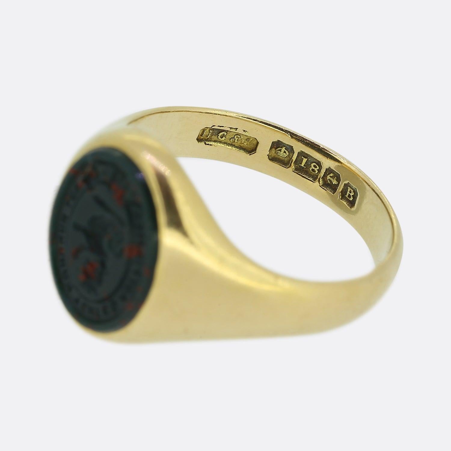 Art Deco Oval Bloodstone Intaglio Signet Ring For Sale 1