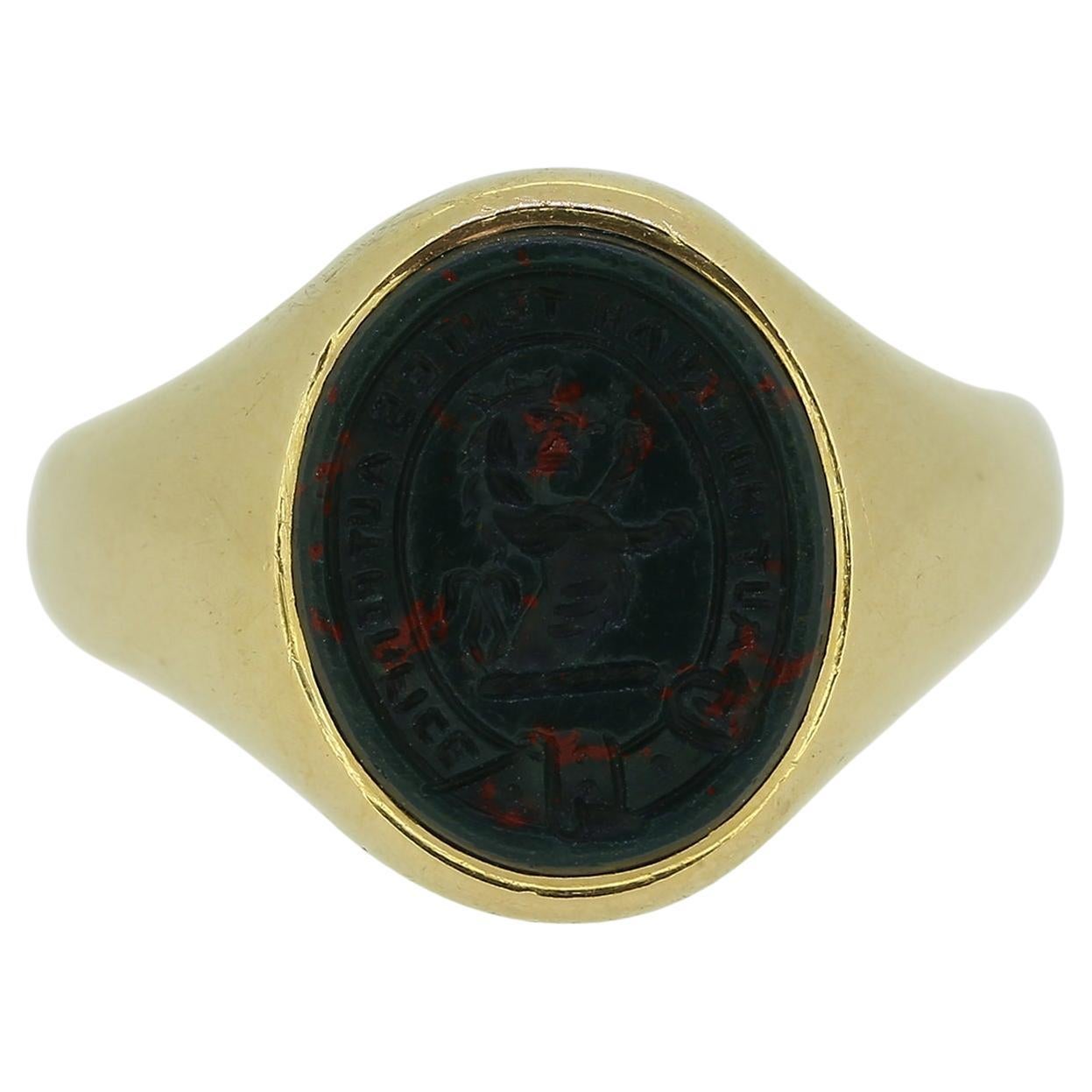 Art Deco Oval Bloodstone Intaglio Signet Ring For Sale