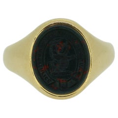 Antique Art Deco Oval Bloodstone Intaglio Signet Ring