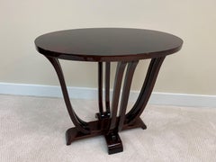 Table d'appoint ou console Art Déco ovale à base de tulipe en ronce de noyer