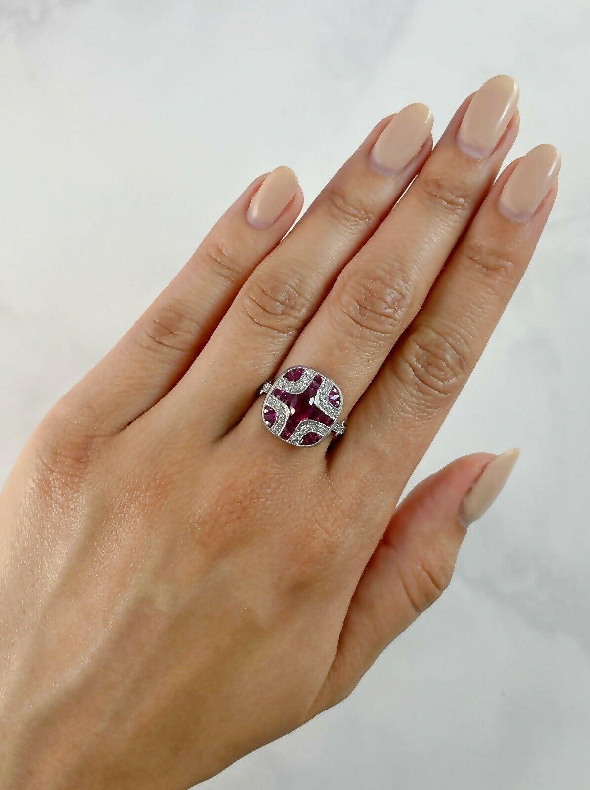 Women's Art Deco Style Oval Cut 0.62 Ct Ruby Diamond 1.68 TCW Platinum Engagement Ring