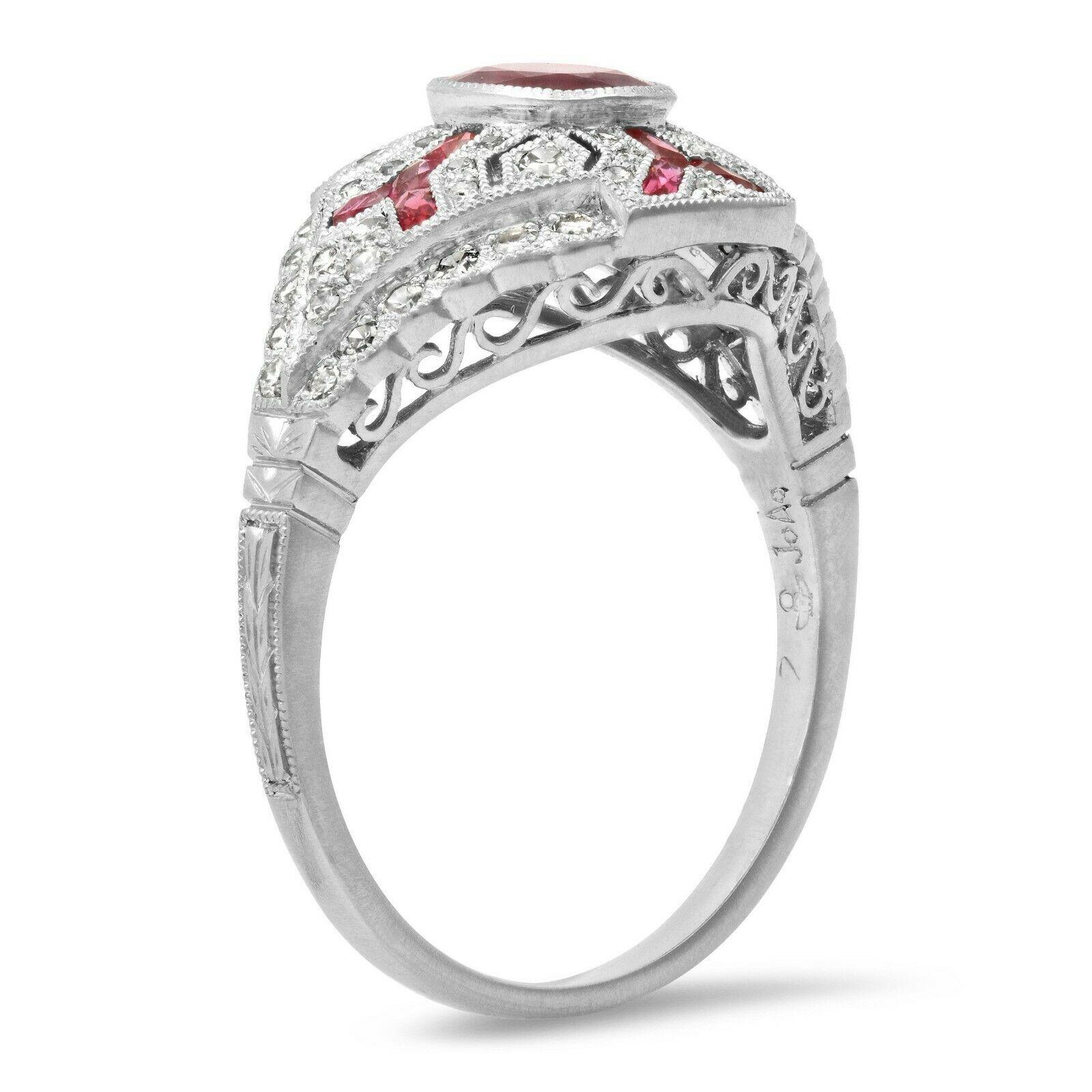Art Deco Style Oval Cut 0.86 Ct Ruby Diamond 1.46 TCW Platinum Engagement Ring In New Condition For Sale In Los Angeles, CA