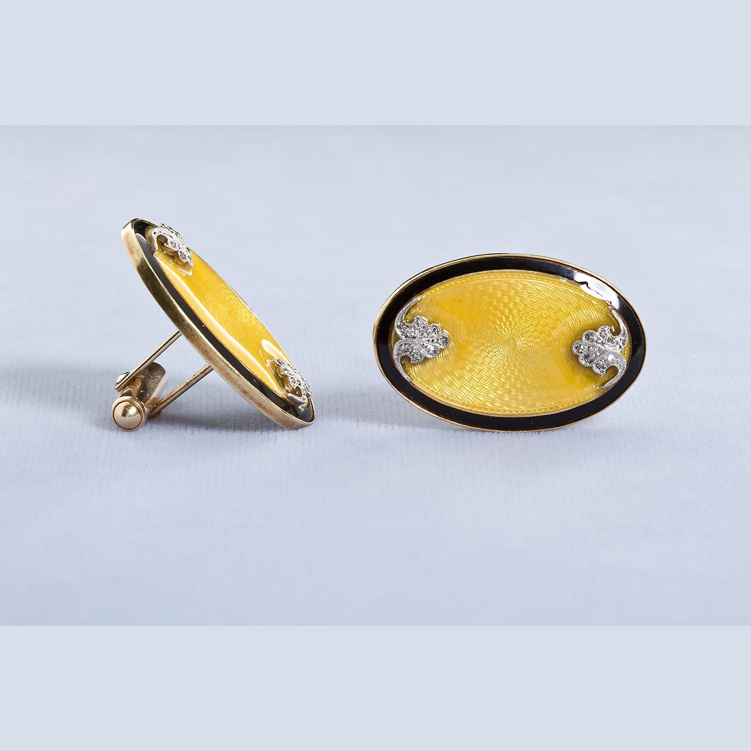 Art Deco Oval Diamond Gold Guilloche Cufflinks 2