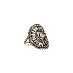 Diamond Oval Disc Art Deco Style Ring