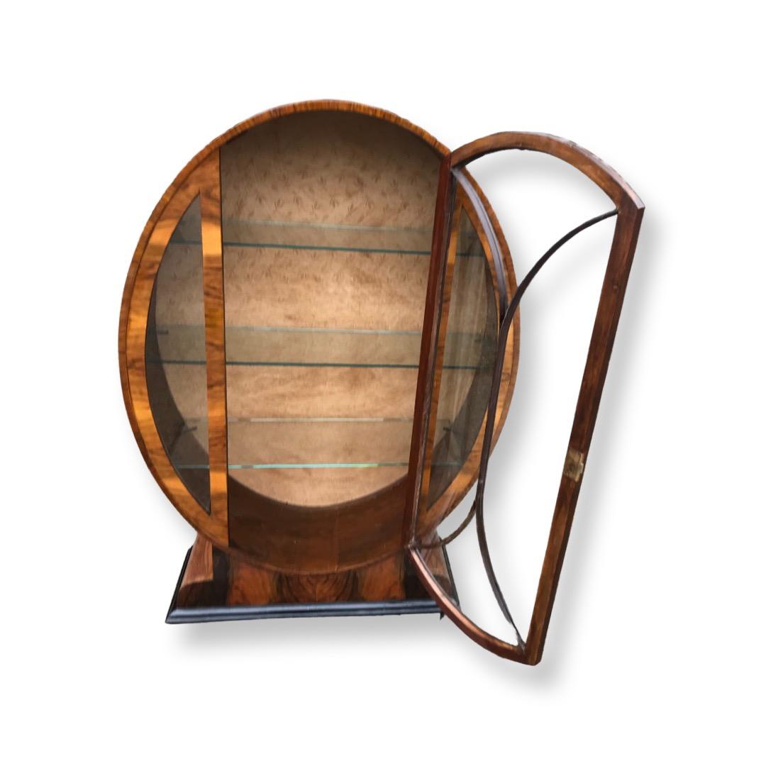Art Deco Oval Display Cabinet in figured walnut 1