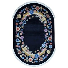 Art Deco Oval Floral Design Chinese Hand Knotted Oriental Rug