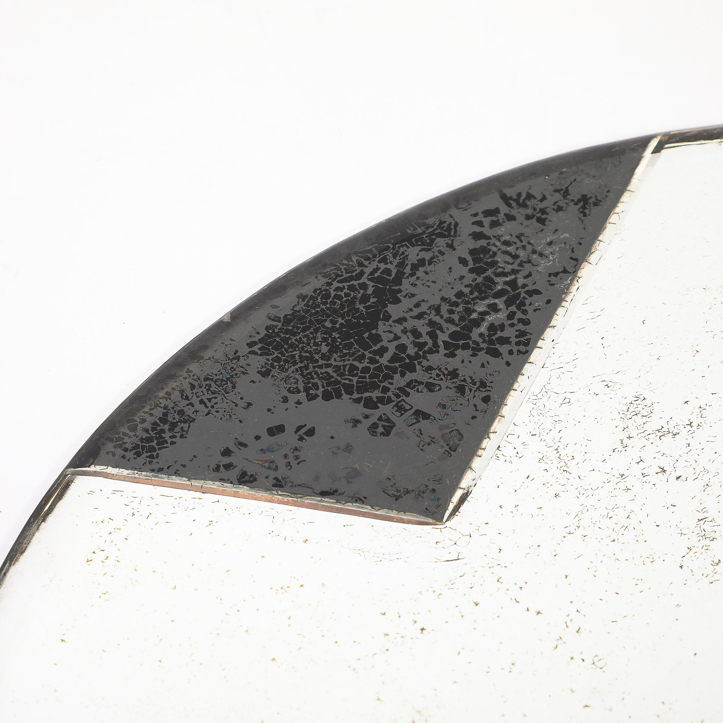 Art Deco Plateau ovale géométrique en églomisé avec gravure inversée et détails en Antique Mirror en vente 3