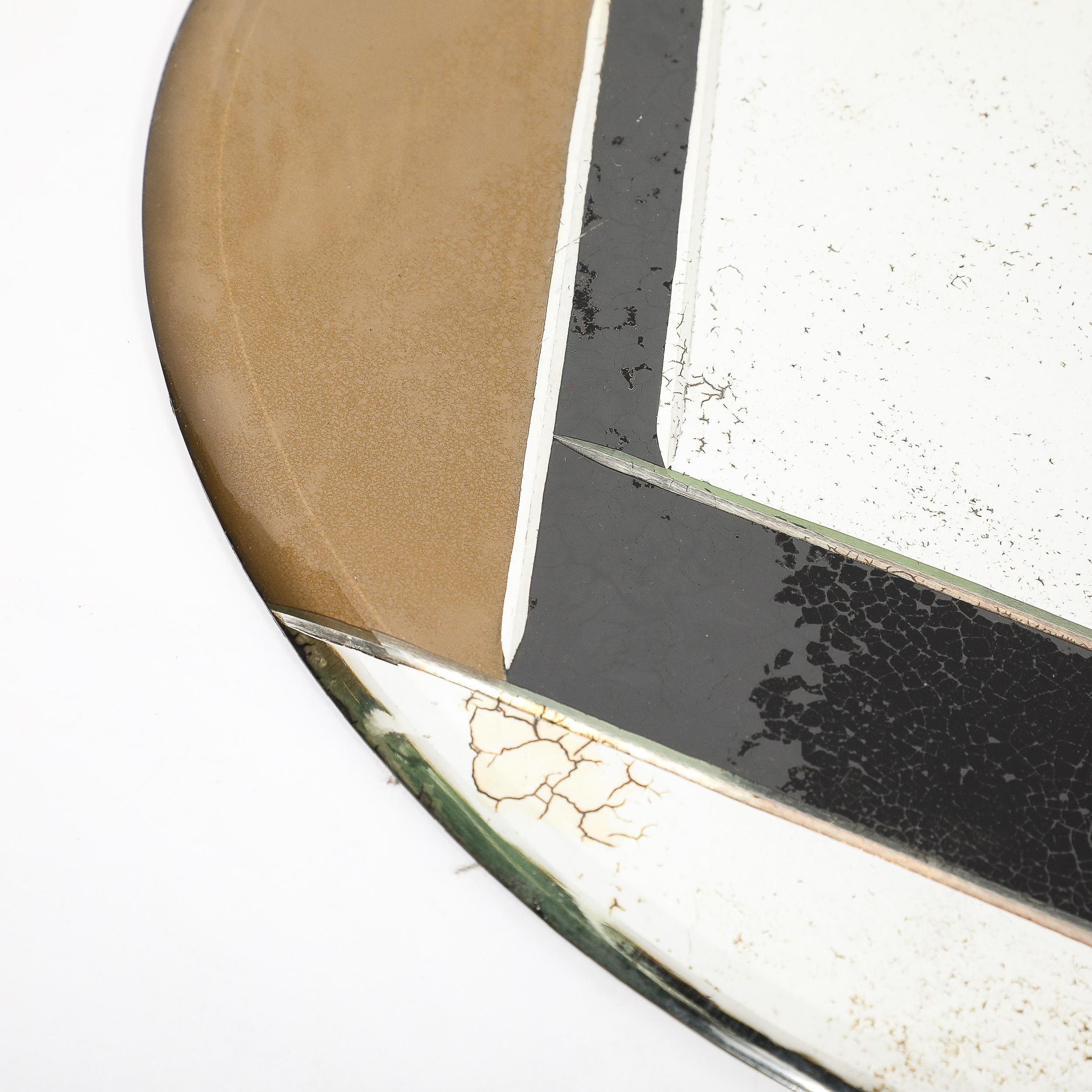 Art Deco Plateau ovale géométrique en églomisé avec gravure inversée et détails en Antique Mirror en vente 4