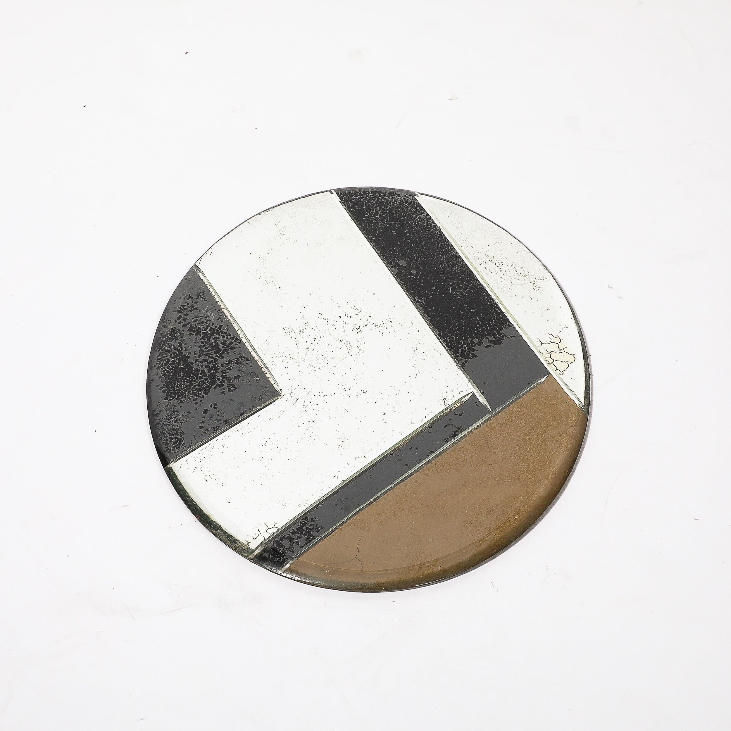 Art Deco Plateau ovale géométrique en églomisé avec gravure inversée et détails en Antique Mirror en vente 1