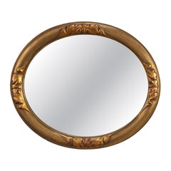 Specchio ovale in rovere dorato in stile Art Déco, Belgio, anni ’20