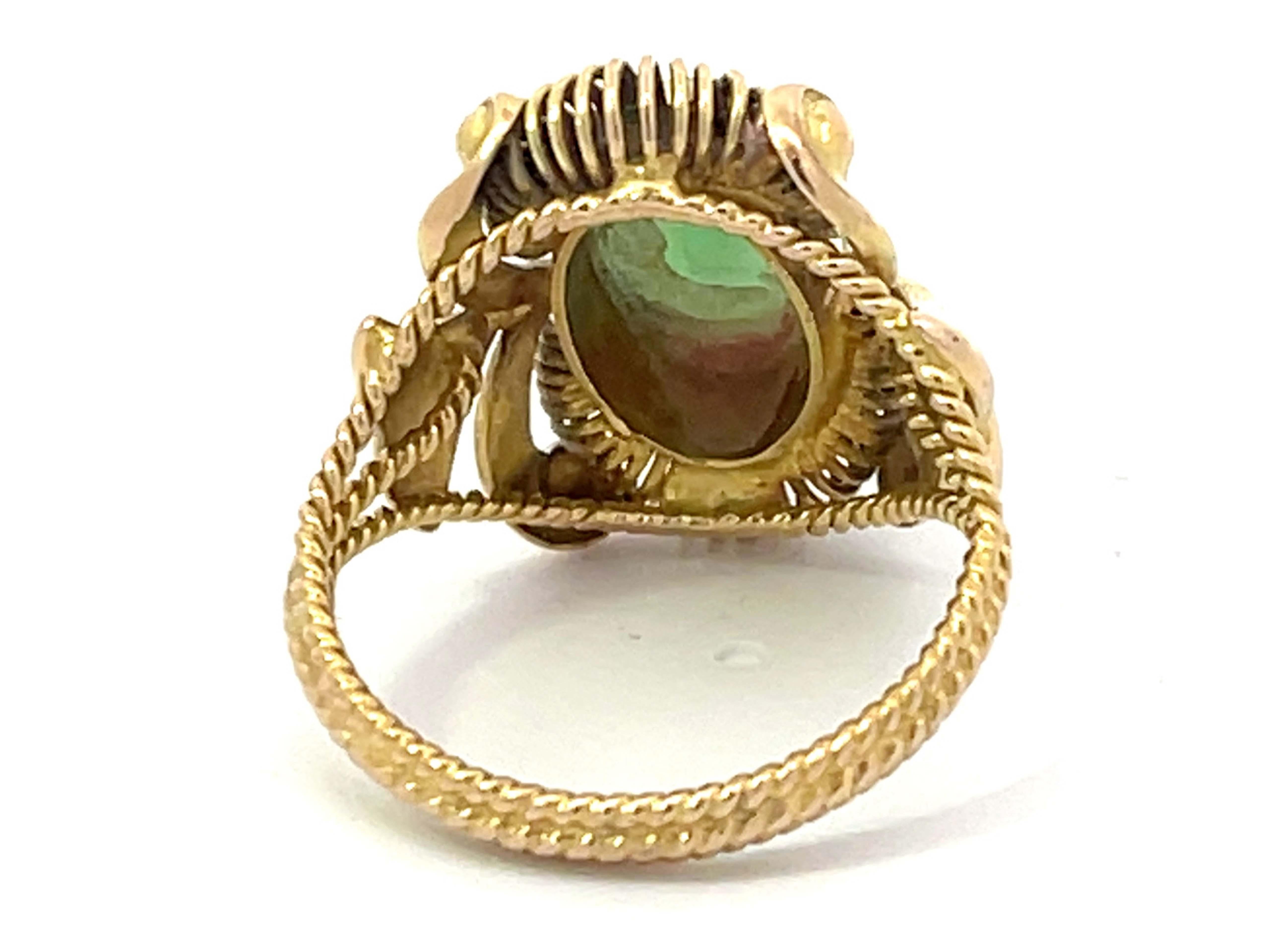 Women's Art Deco Oval Jade Ring in 14k Yellow Gold For Sale