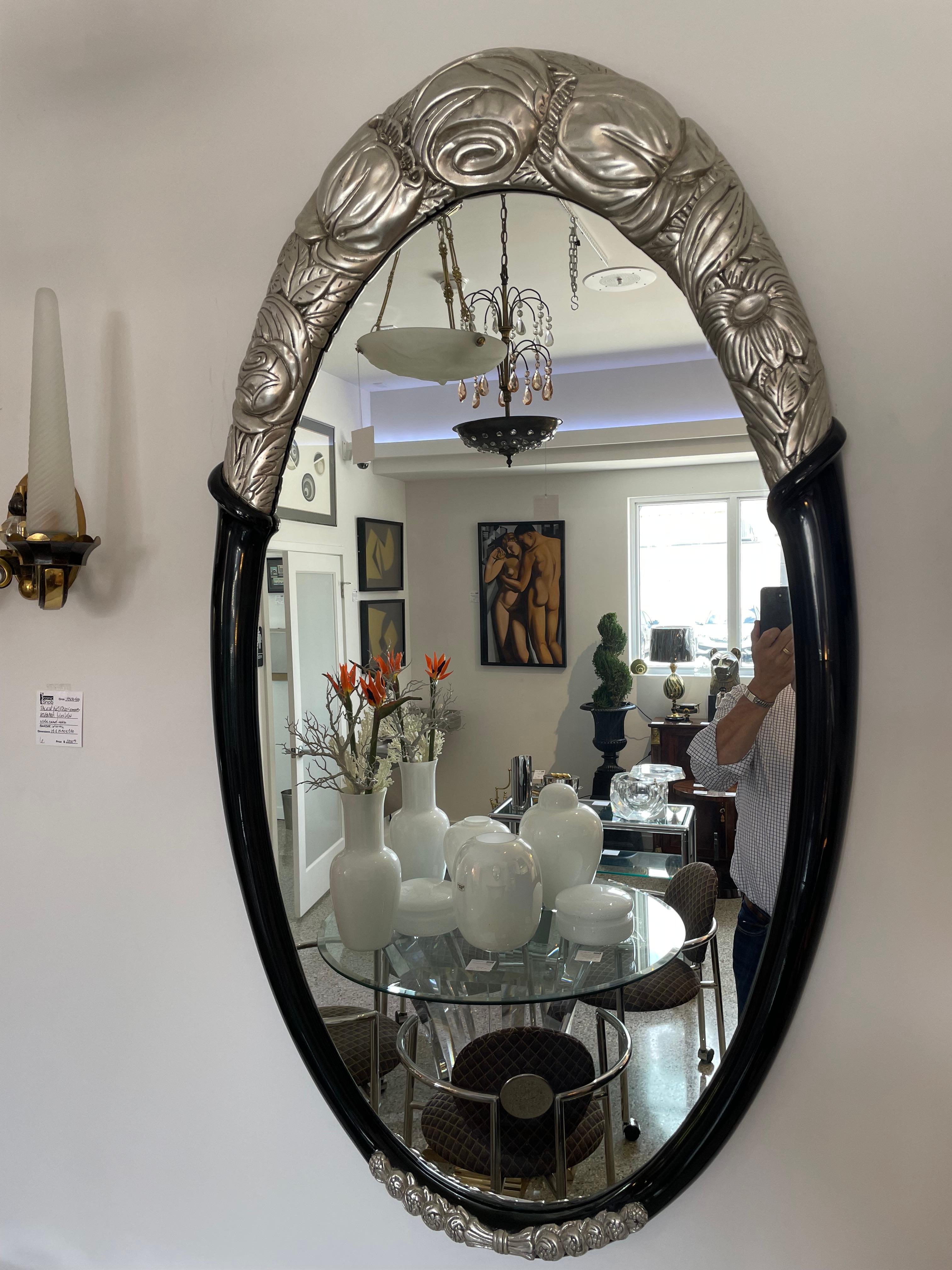 Hand-Carved Art Deco Oval Mirror