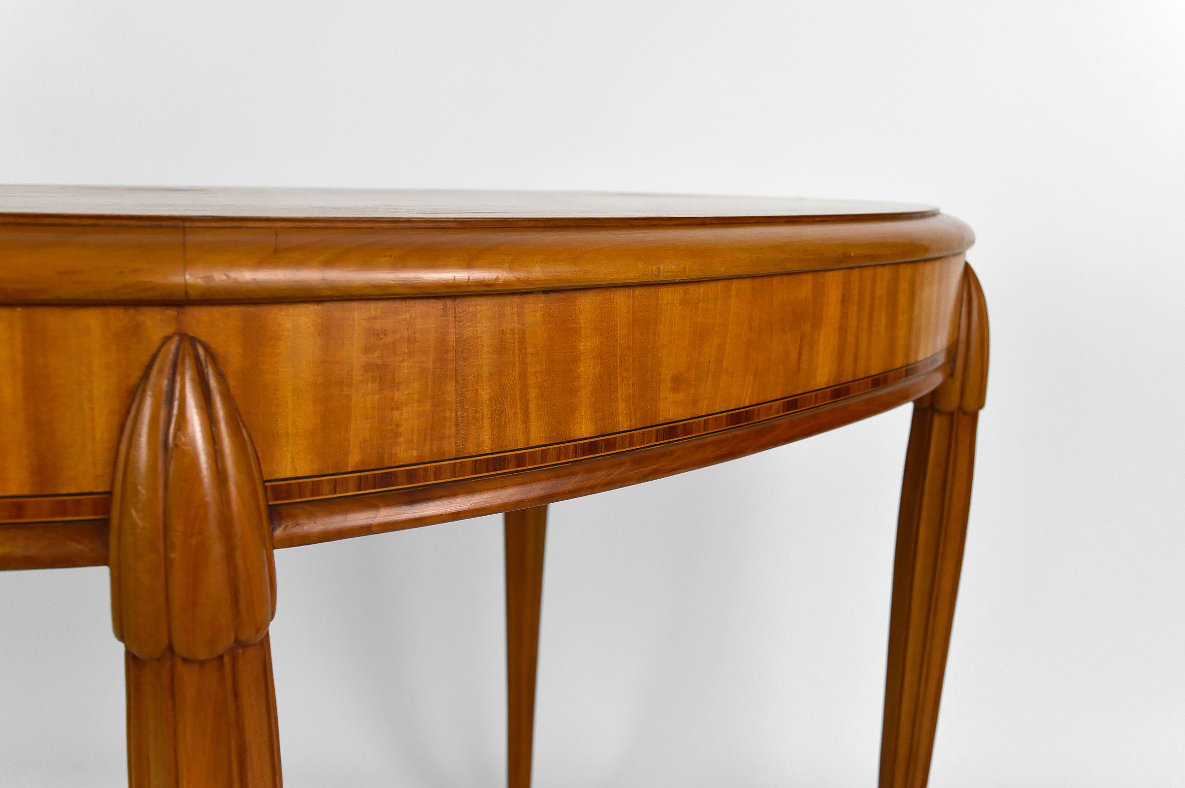 Art Deco Oval Pedestal Table with Marquetry, France, circa 1920 5