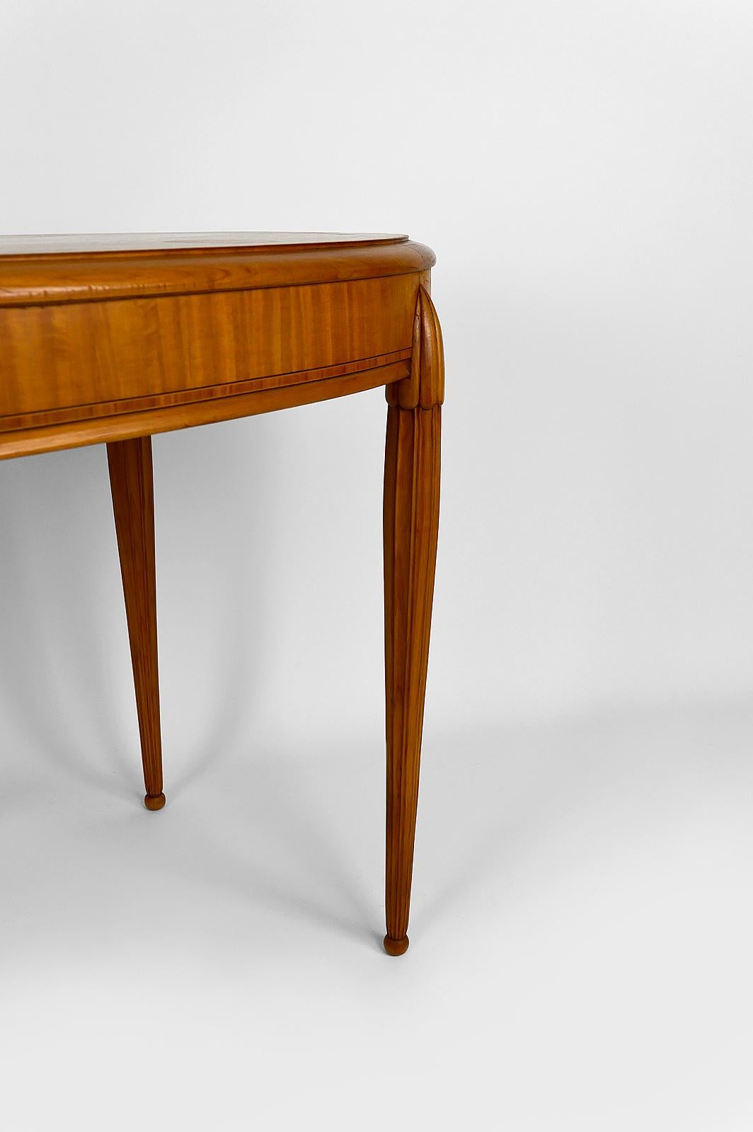 Art Deco Oval Pedestal Table with Marquetry, France, circa 1920 6