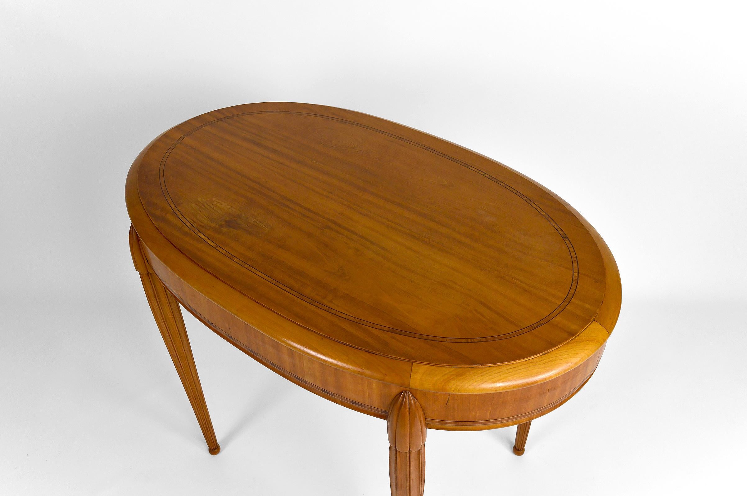 Art Deco Oval Pedestal Table with Marquetry, France, circa 1920 7