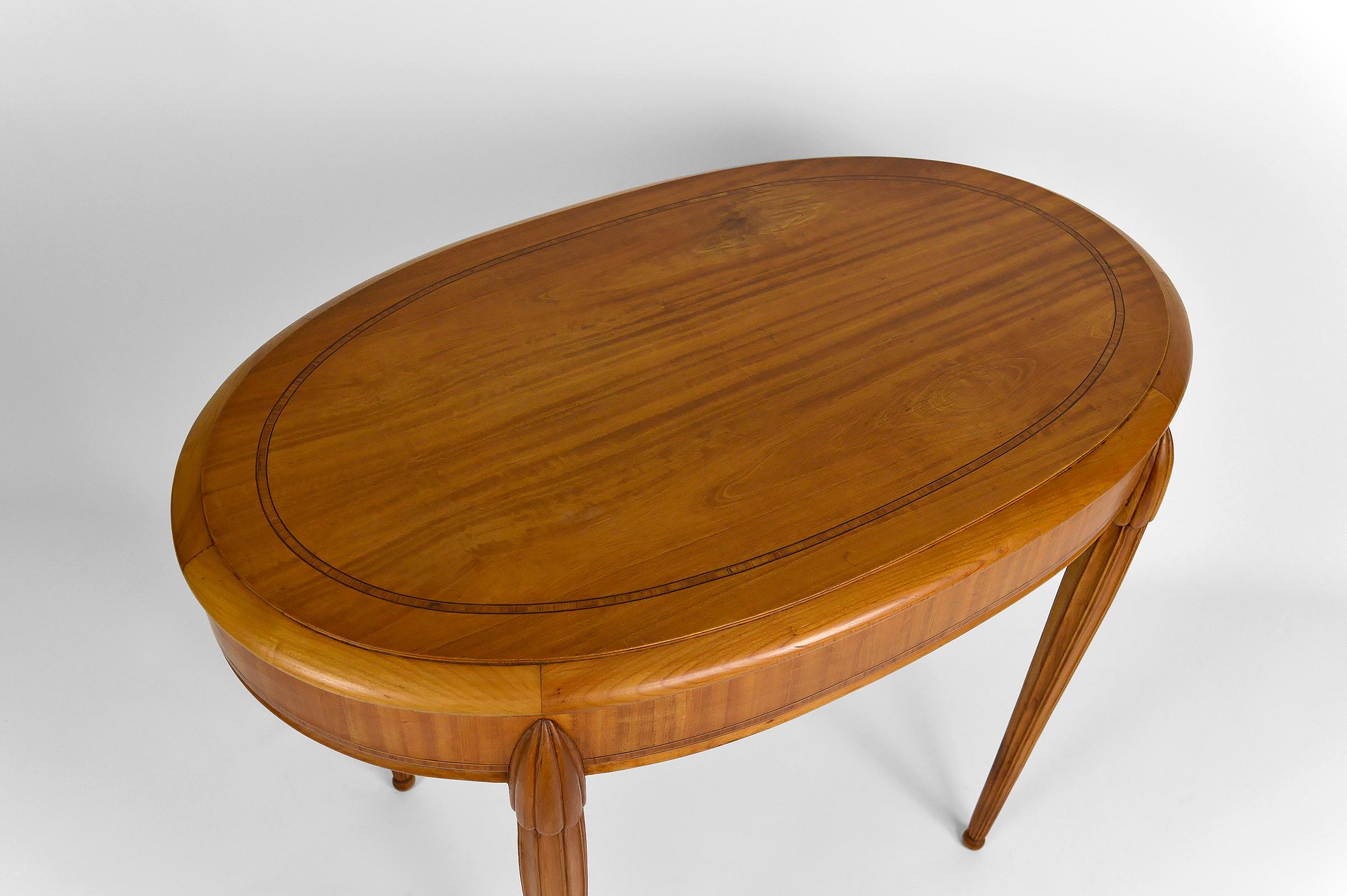 Art Deco Oval Pedestal Table with Marquetry, France, circa 1920 9