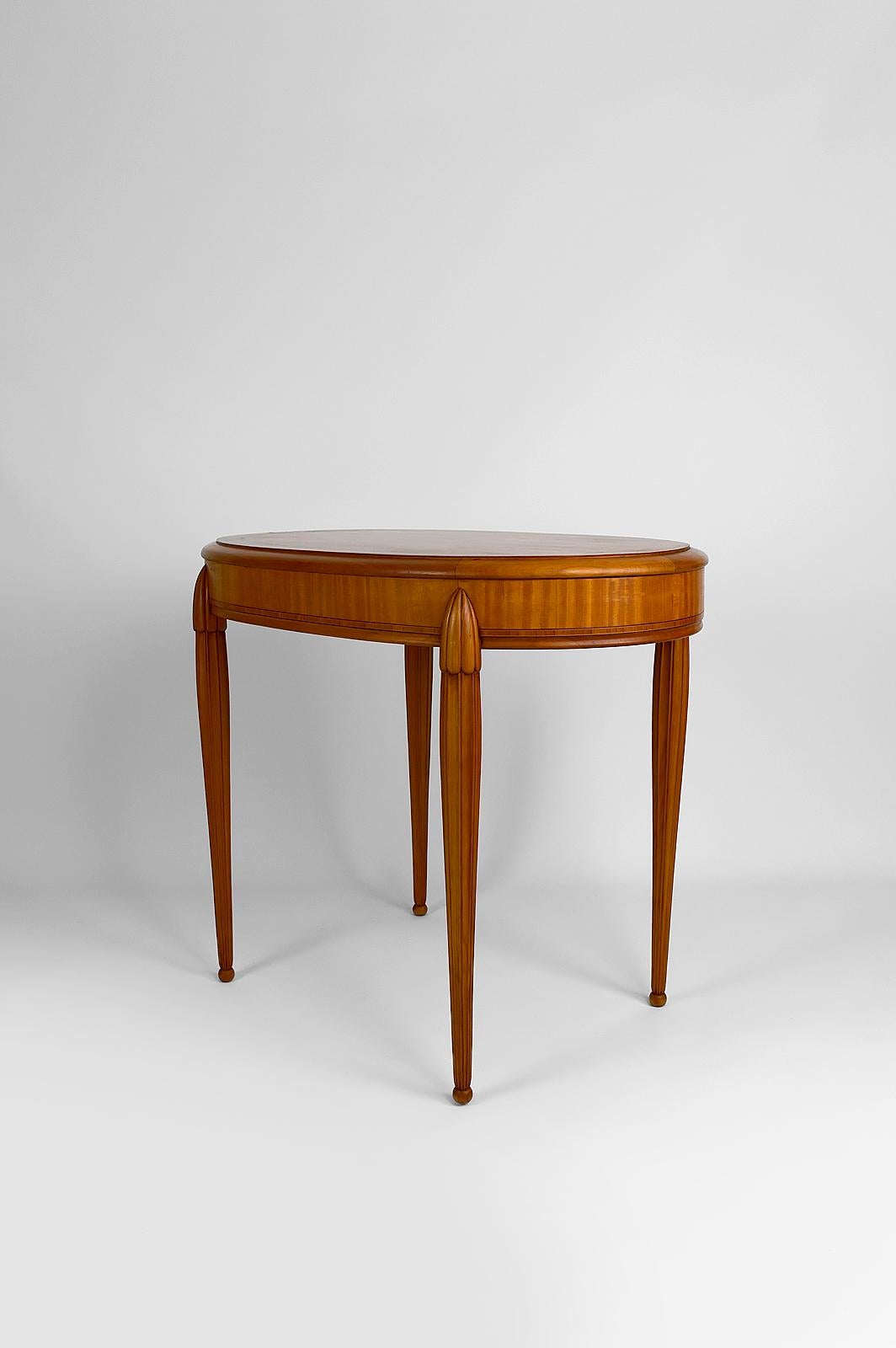 Art Deco Oval Pedestal Table with Marquetry, France, circa 1920 11