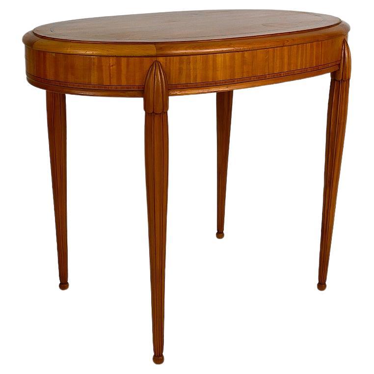 Art Deco Oval Pedestal Table with Marquetry, France, circa 1920