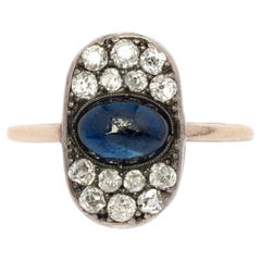 Art Deco oval ring with cabochon sapphire and diamonds Platinum Gold