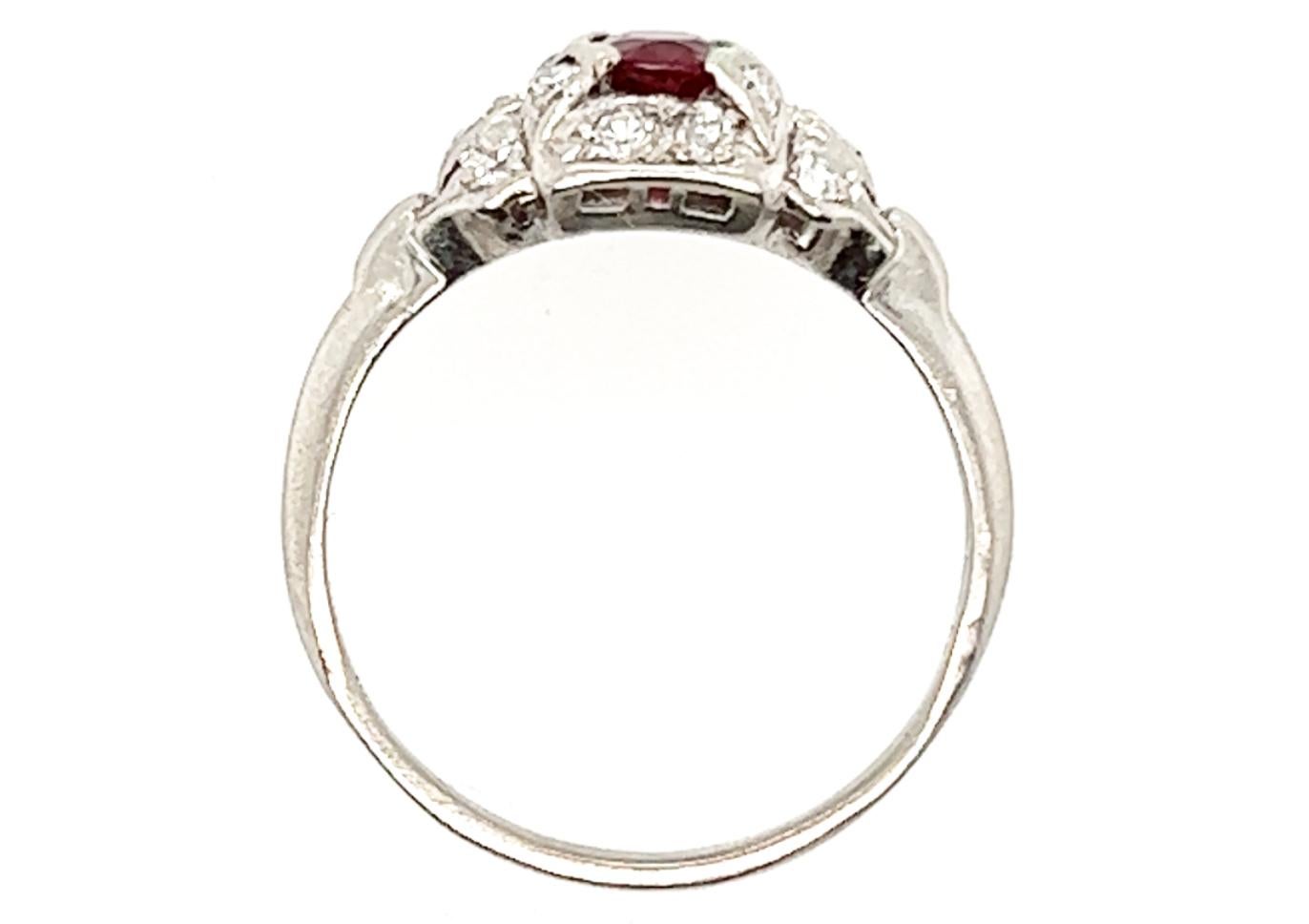 Genuine Original Art Deco Antique from 1930's Ruby and Antique Single Cut Diamonds Cocktail Ring .70ct Platinum 


Features a Genuine Natural .40ct Oval Ruby Gemstone Center 

14 Genuine Natural Mined Antique Single Cut Diamonds Surround Ruby 

Ruby