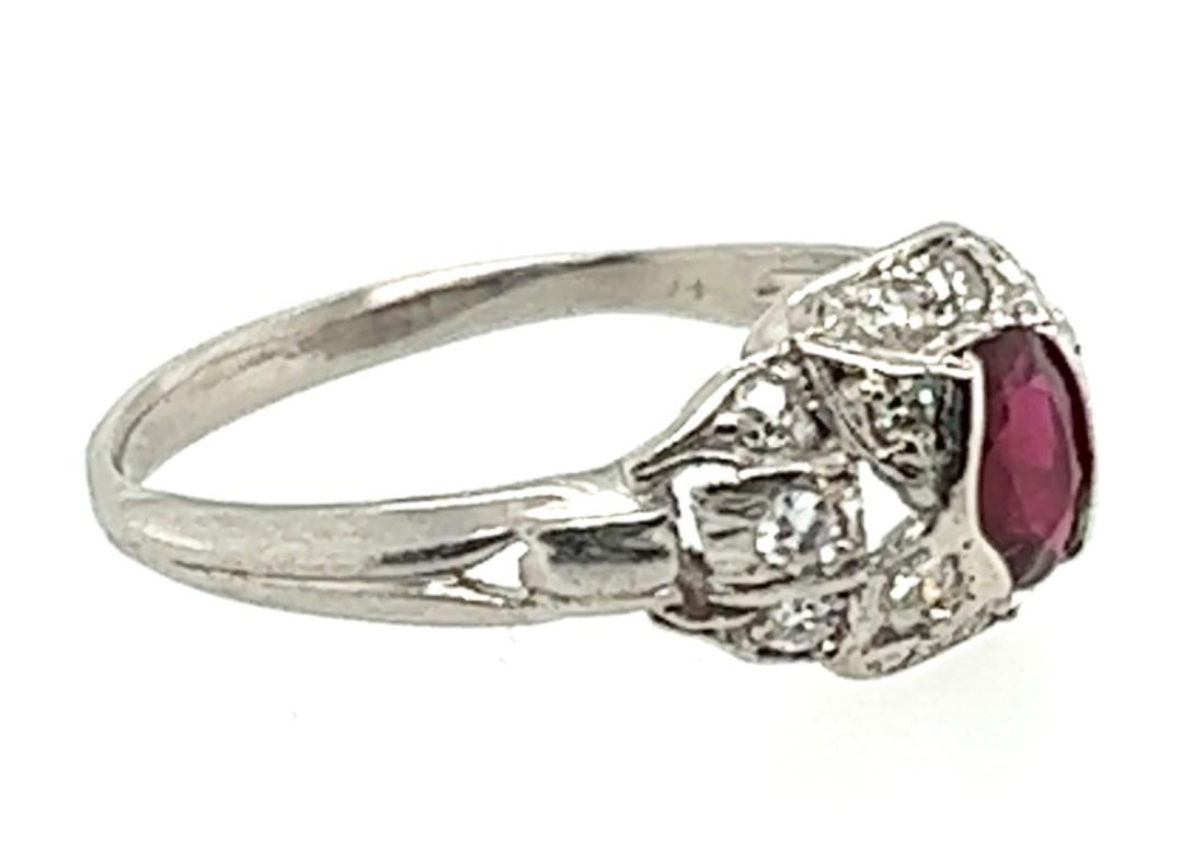 Oval Cut Art Deco Oval Ruby Ring Antique Single Cut Diamonds .70ct Original 1930s Plat