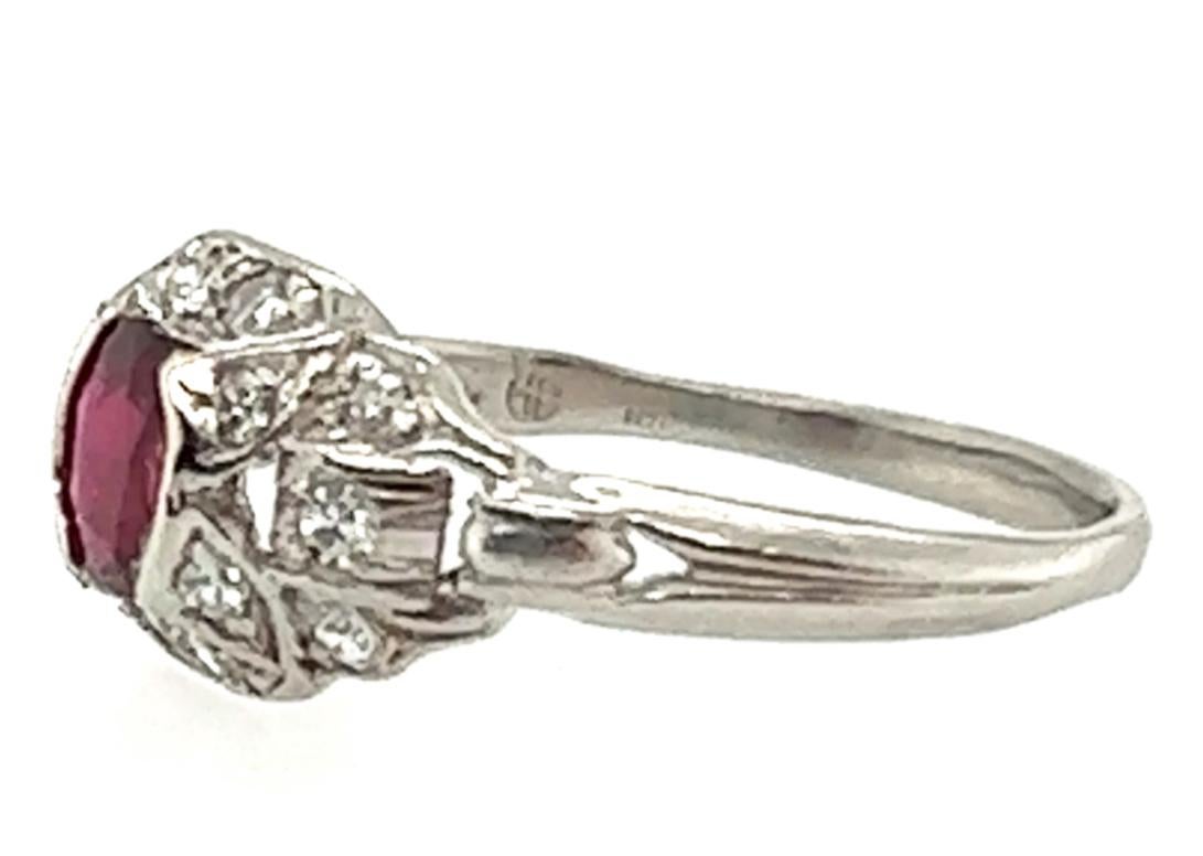 Art Deco Oval Ruby Ring Antique Single Cut Diamonds .70ct Original 1930s Plat In Excellent Condition In Dearborn, MI