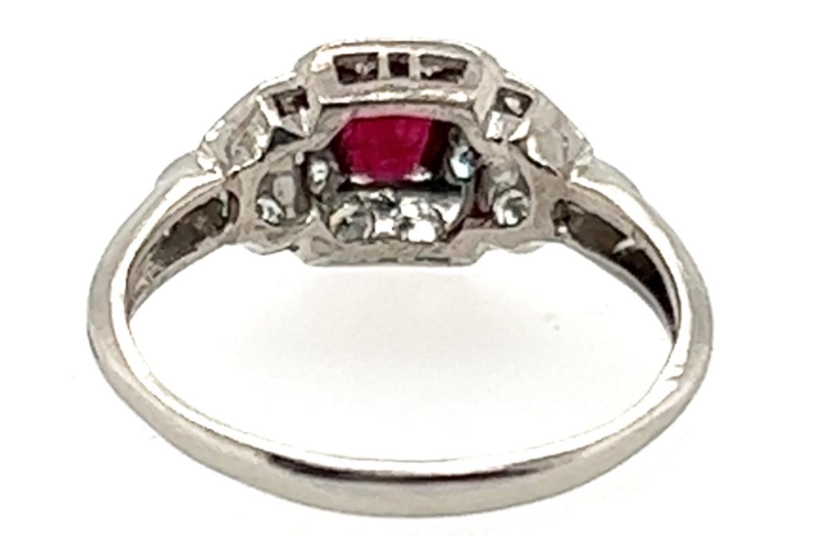 Art Deco Oval Ruby Ring Antique Single Cut Diamonds .70ct Original 1930s Plat 1