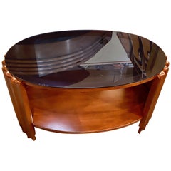 Art Deco Oval Shaped Faceted Coffee Table Glass Top