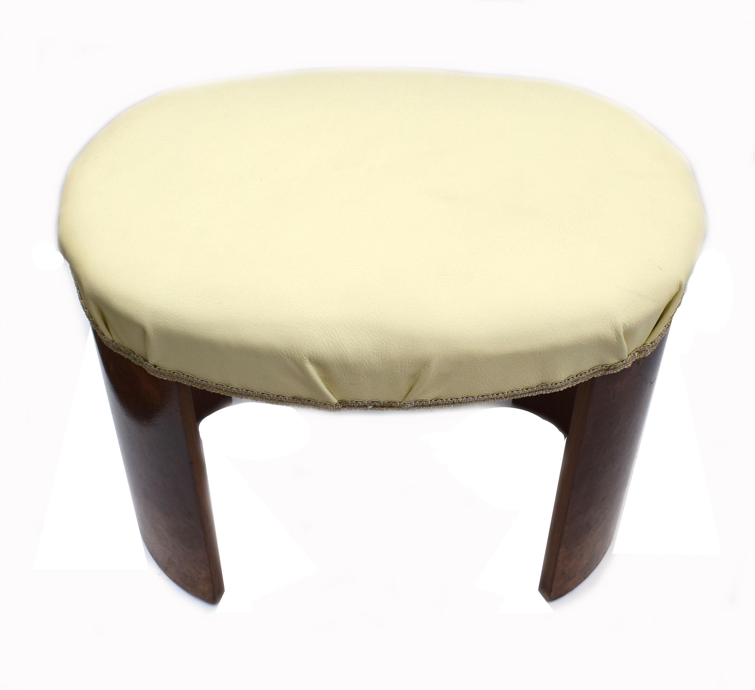 English Art Deco Oval Shaped Stool in Figured Walnut, circa 1930