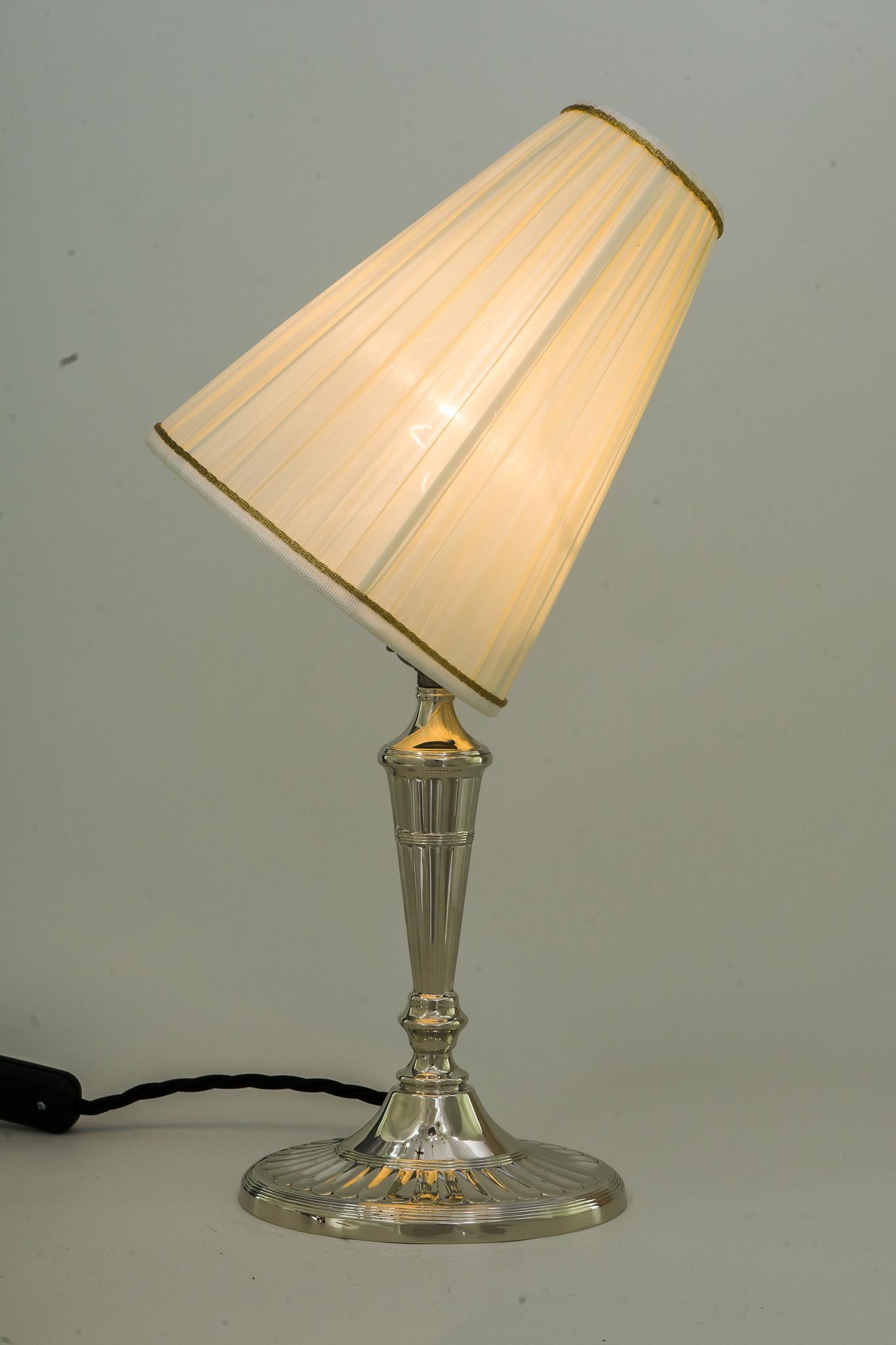 Art Deco Oval Table Lamp Alpaca with Fabric Shade, circa 1920s 4