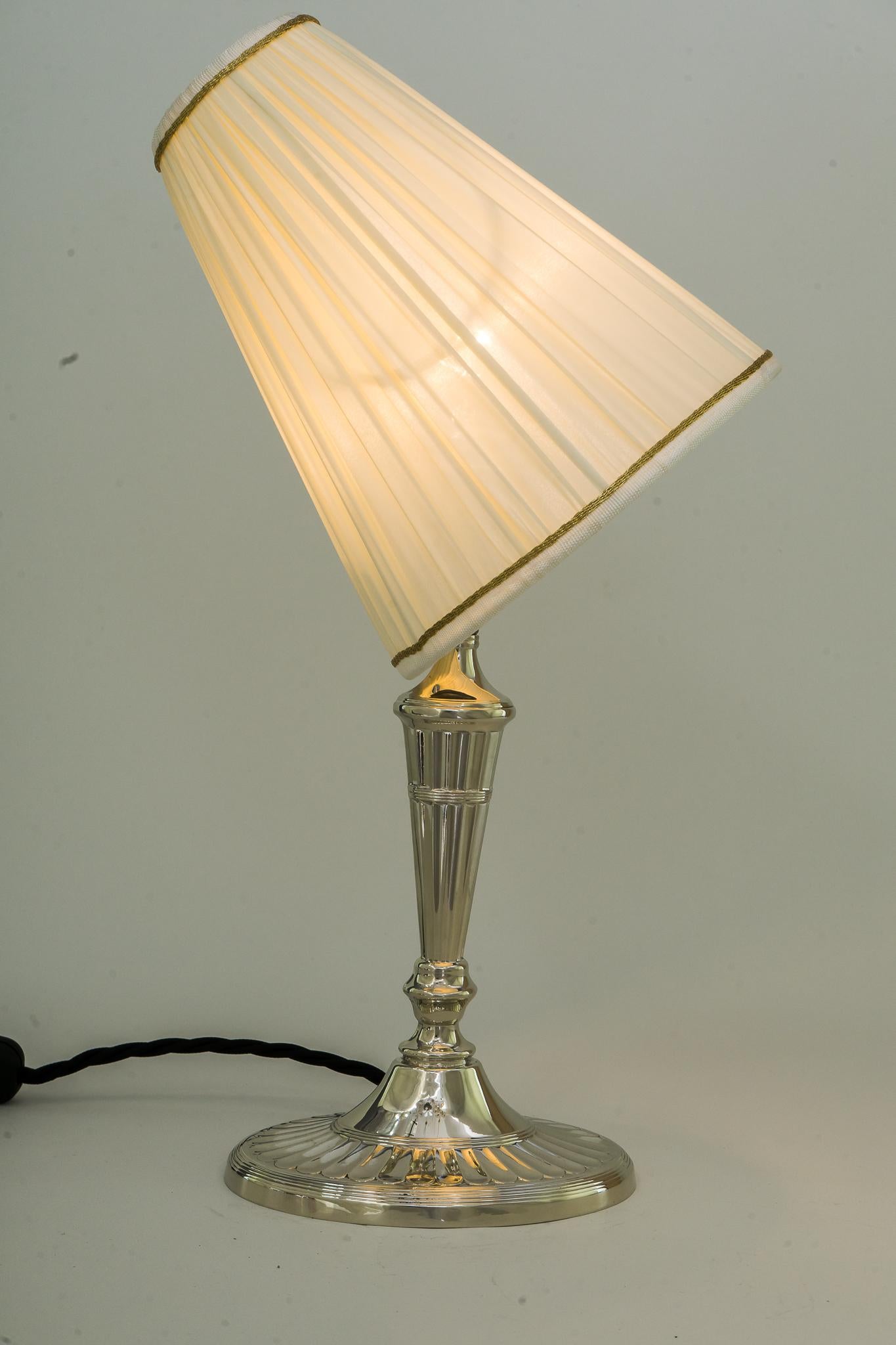 Art Deco Oval Table Lamp Alpaca with Fabric Shade, circa 1920s 5