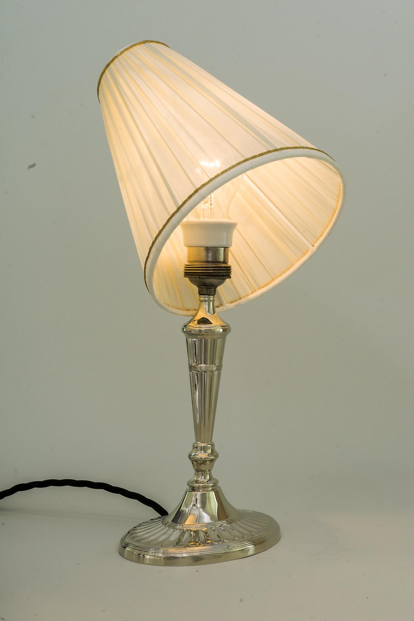 Art Deco Oval Table Lamp Alpaca with Fabric Shade, circa 1920s 6