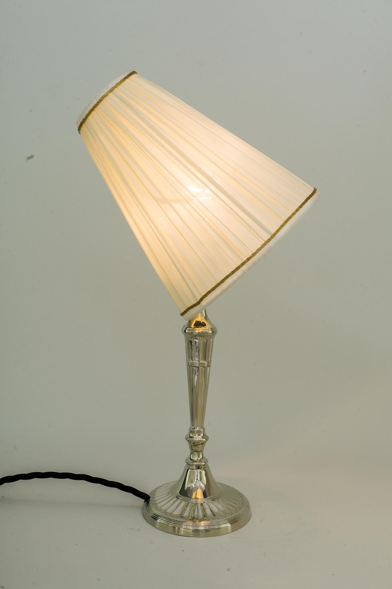 Art Deco Oval Table Lamp Alpaca with Fabric Shade, circa 1920s 8