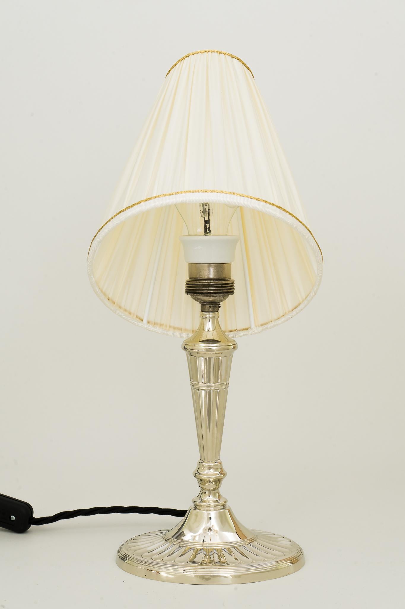 Art Deco Oval Table Lamp Alpaca with Fabric Shade, circa 1920s In Good Condition In Wien, AT