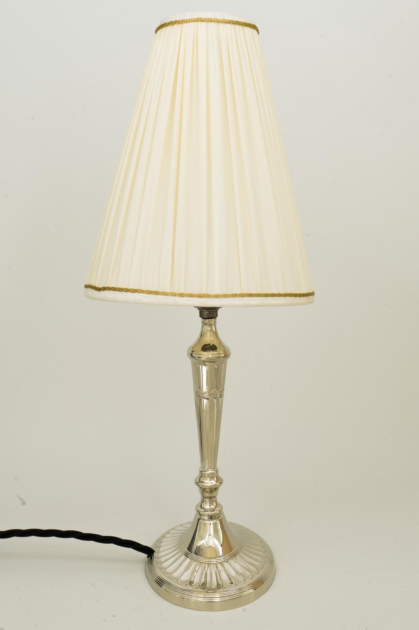 Early 20th Century Art Deco Oval Table Lamp Alpaca with Fabric Shade, circa 1920s